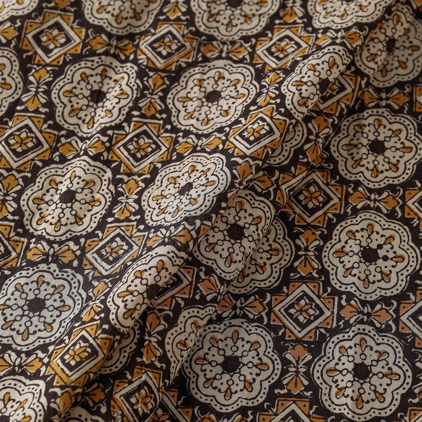 Brown Bagru Block Print Natural Dyed Cotton Fabric