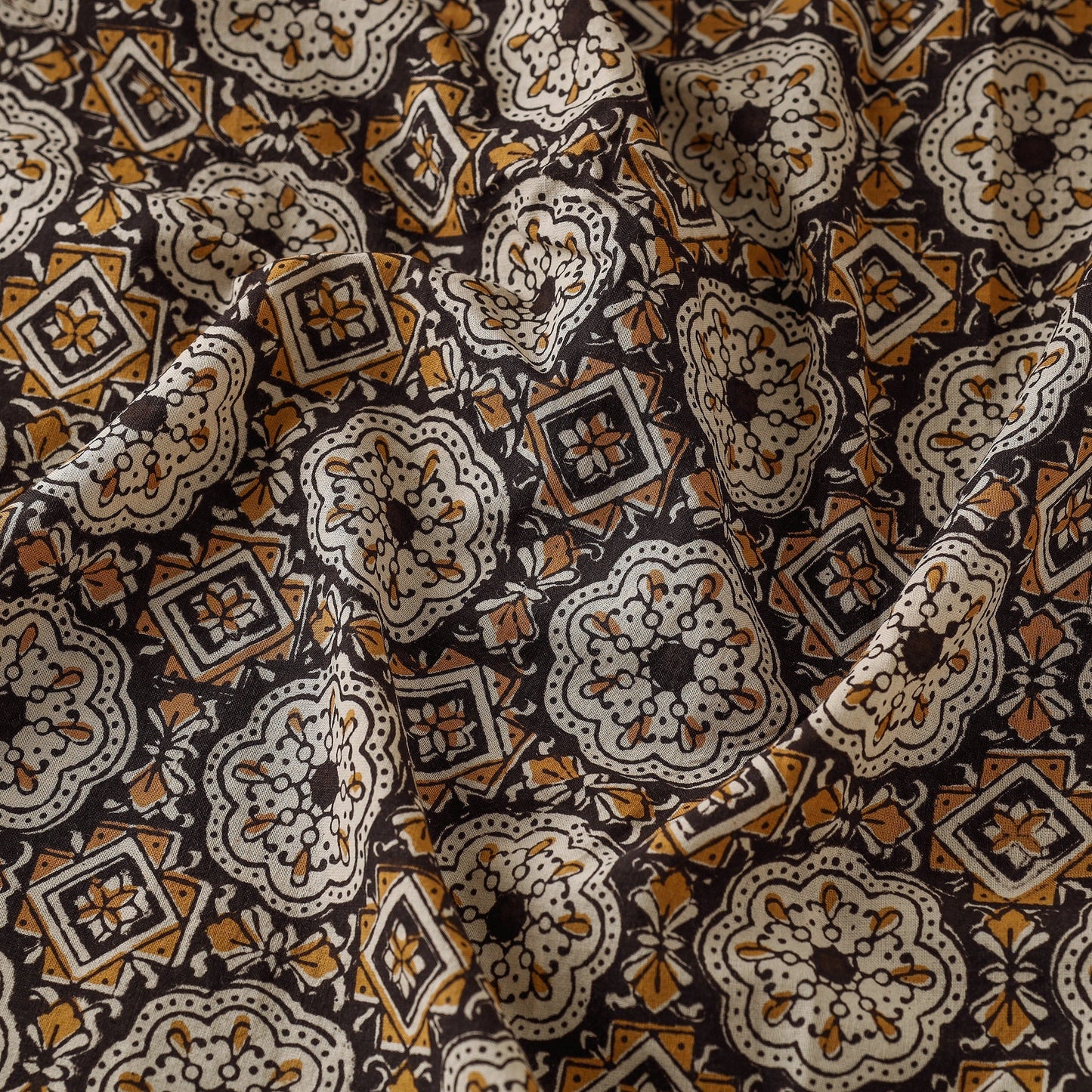 Brown Bagru Block Print Natural Dyed Cotton Fabric