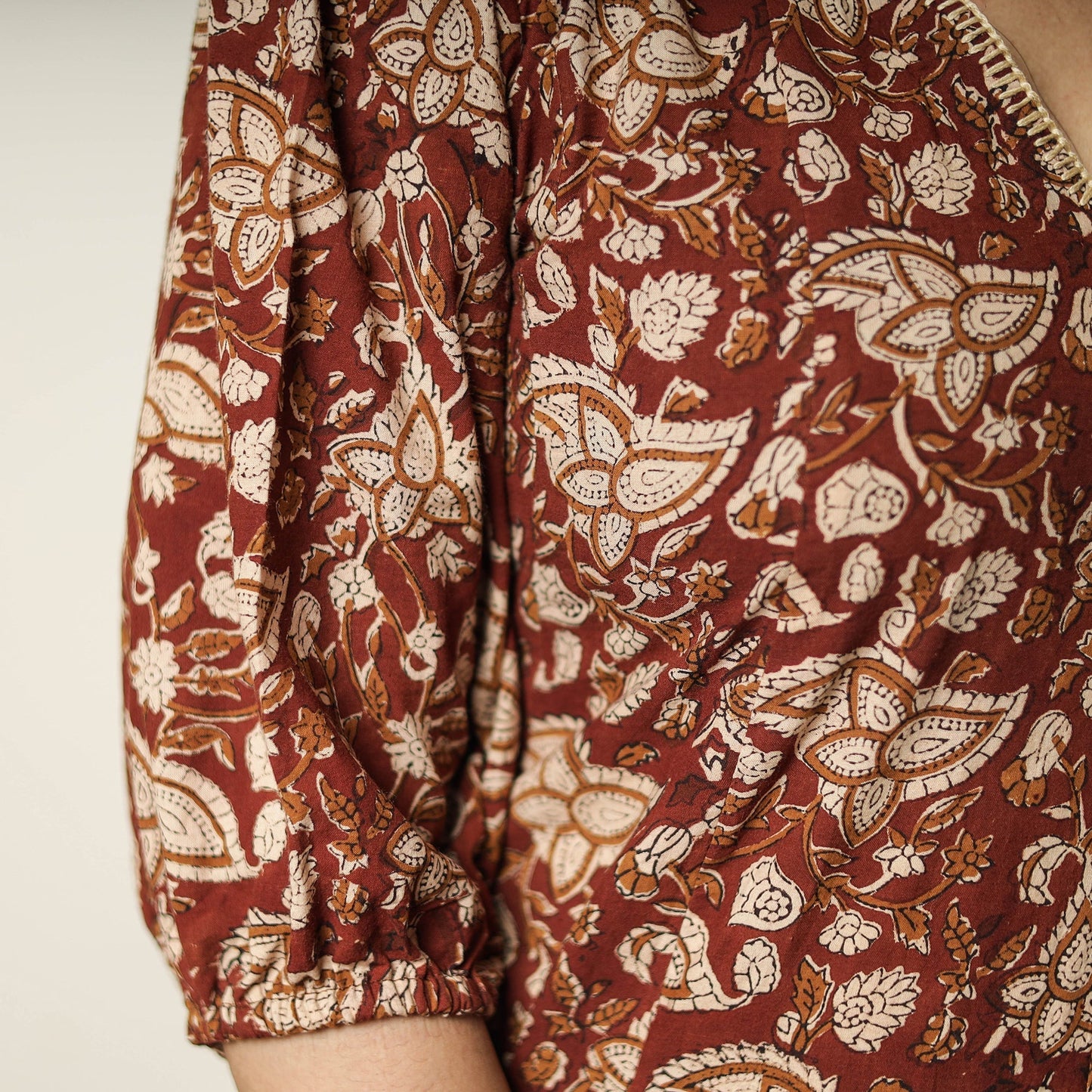 Red - bagru printed cotton flared dress 02 - handcrafted