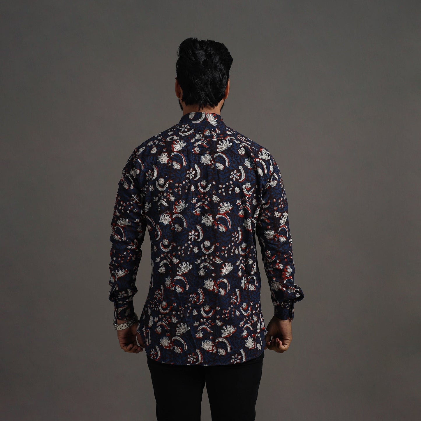 Brown Bagru Block Printed Cotton Men Full Sleeve Shirt