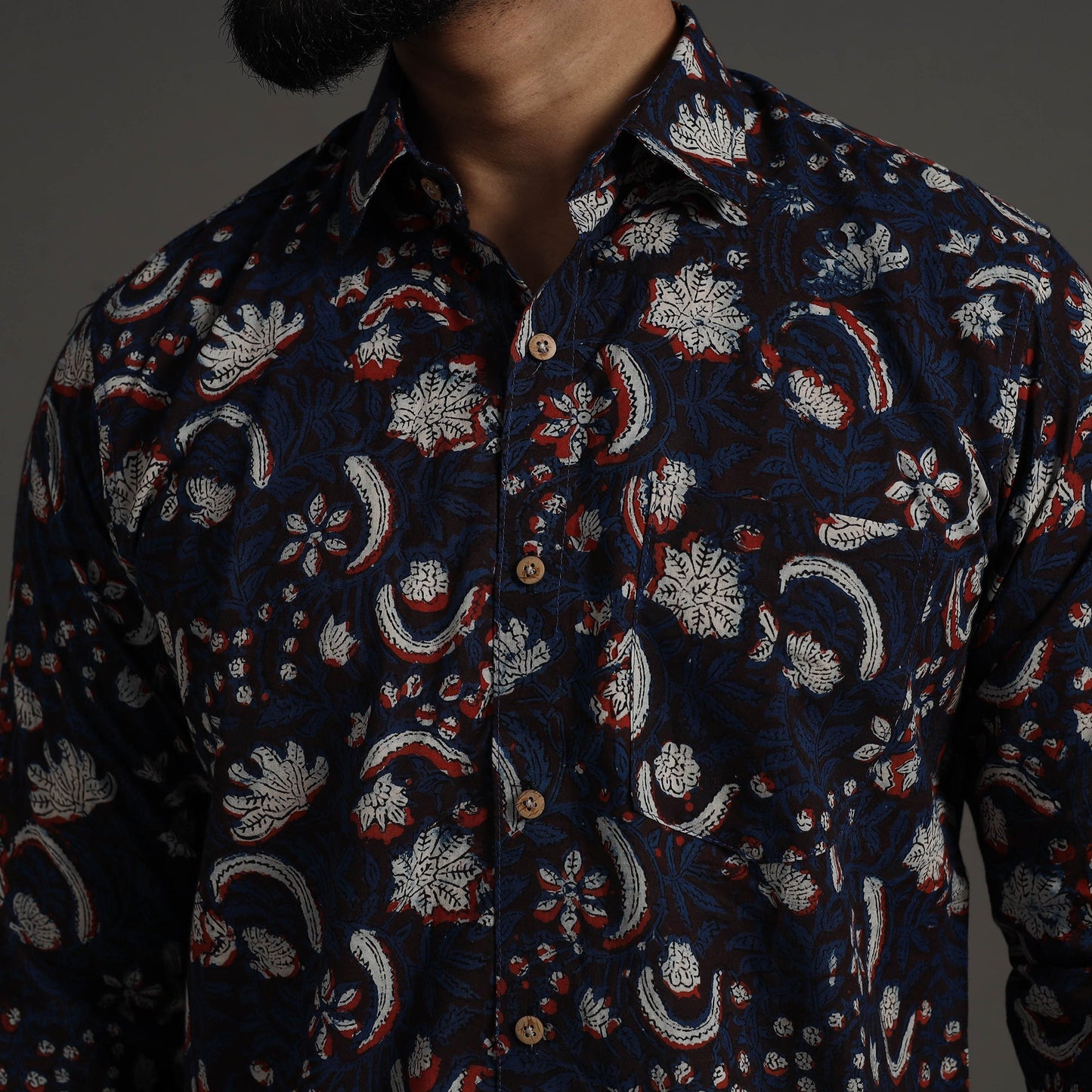 Brown Bagru Block Printed Cotton Men Full Sleeve Shirt