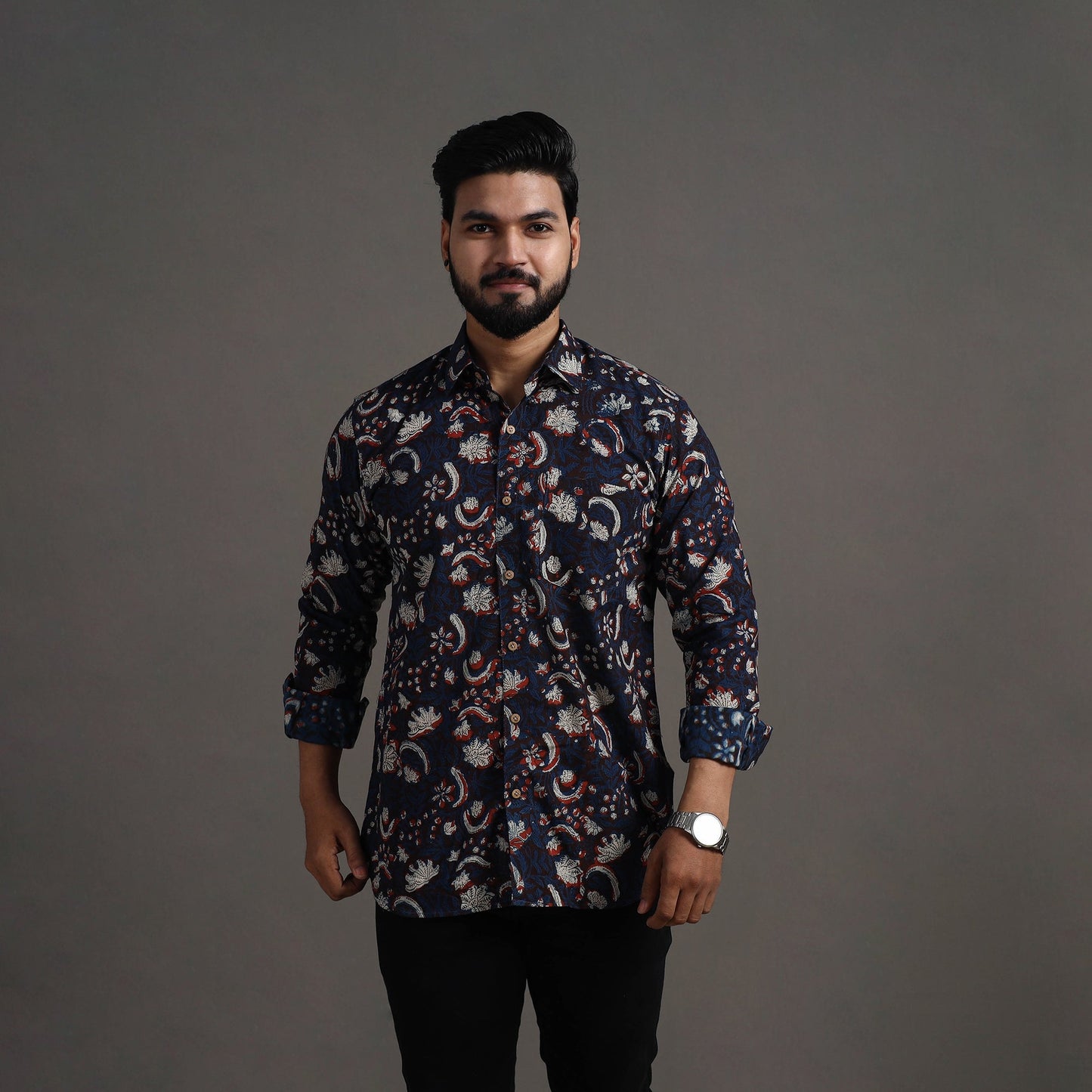 Brown Bagru Block Printed Cotton Men Full Sleeve Shirt