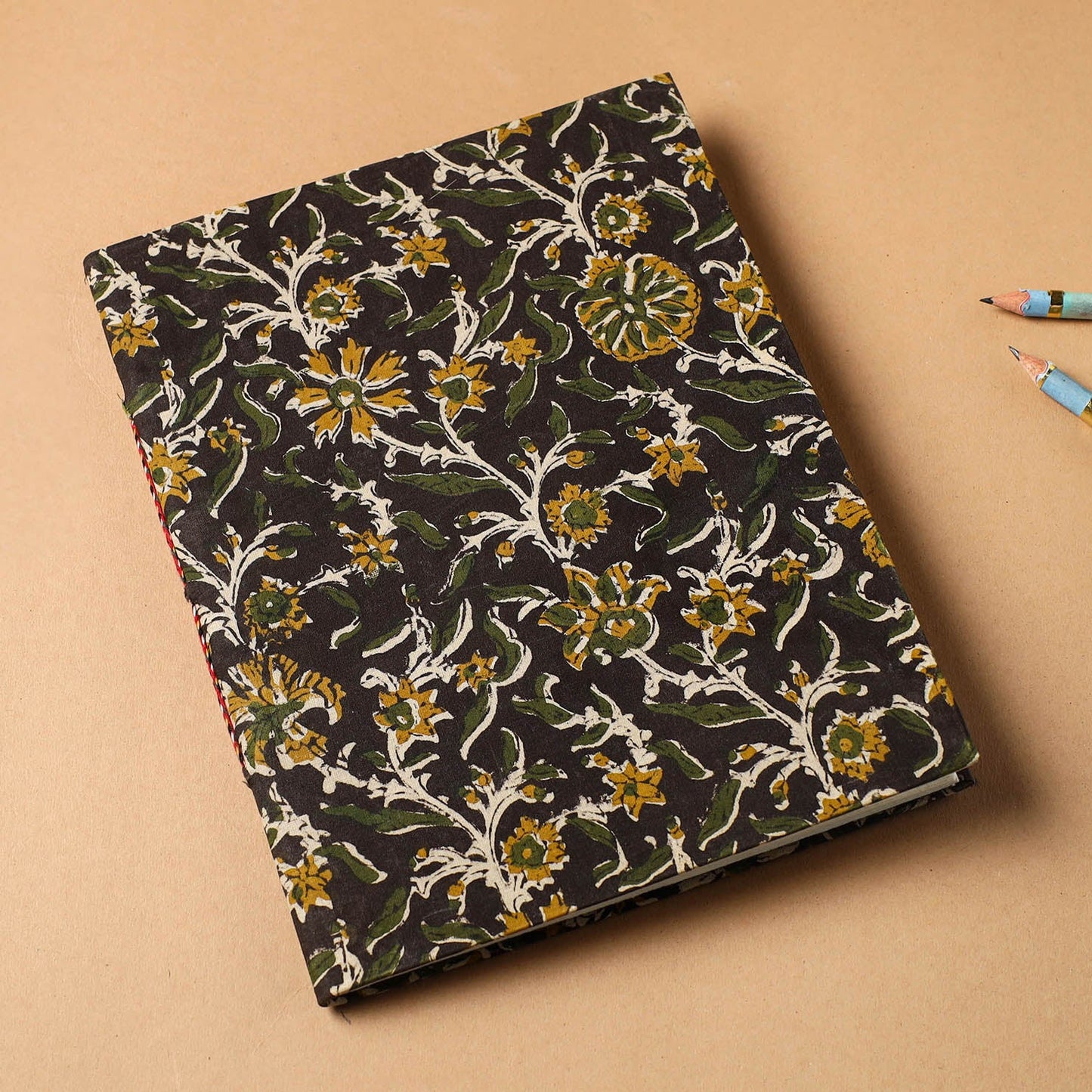 Brown Bagru Fabric Cover Handmade Paper Notebook