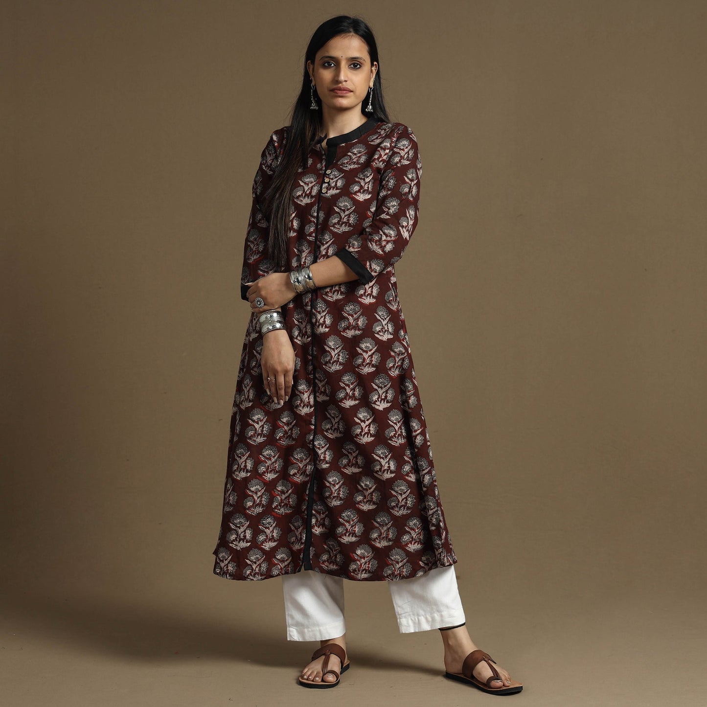 Bagru Hand Block Printed Cotton Long Kurta Online at iTokri.com