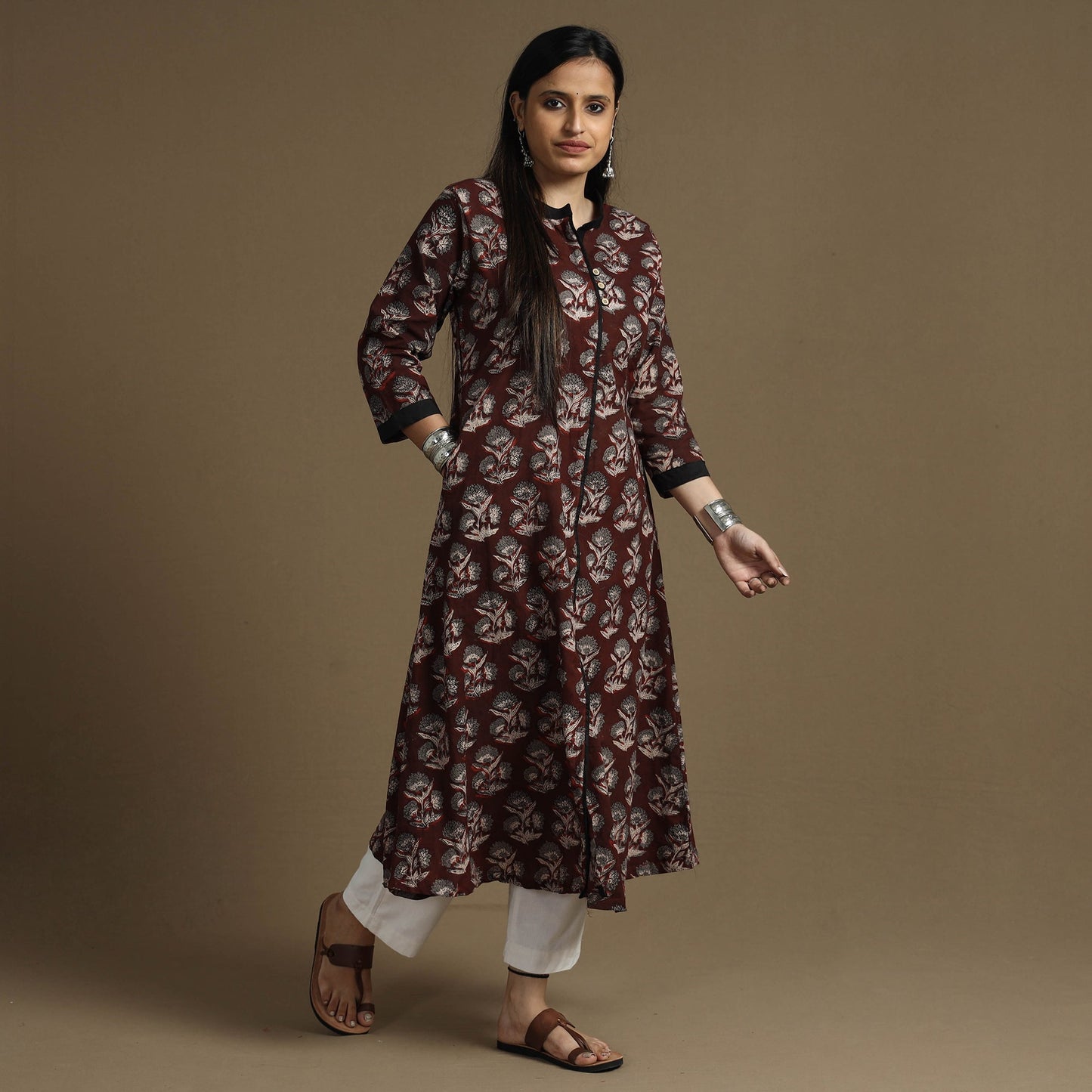 Bagru Hand Block Printed Cotton Long Kurta Online at iTokri.com