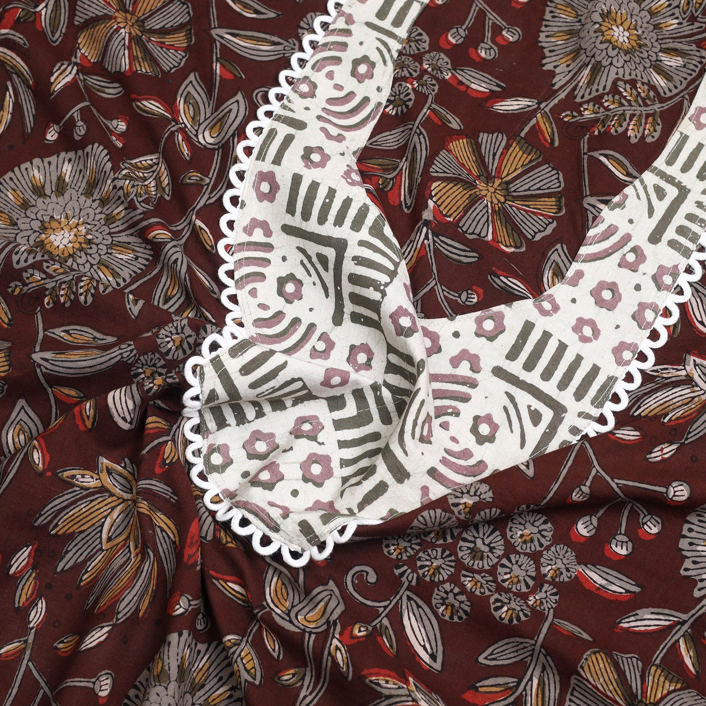 Brown - bagru patchwork cotton unstitched kurta material