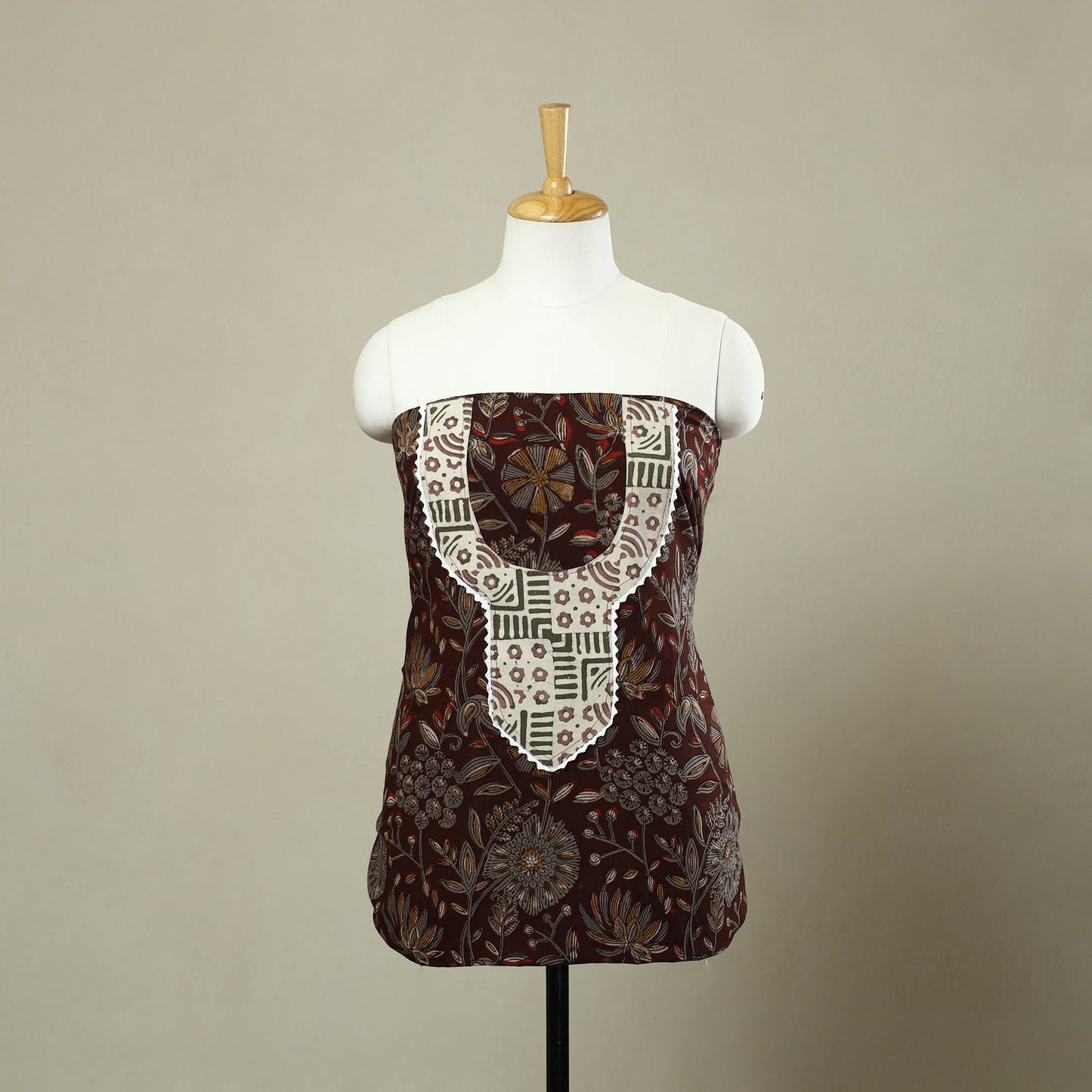 Buy Brown Bagru Print Patchwork Cotton Kurta Material
