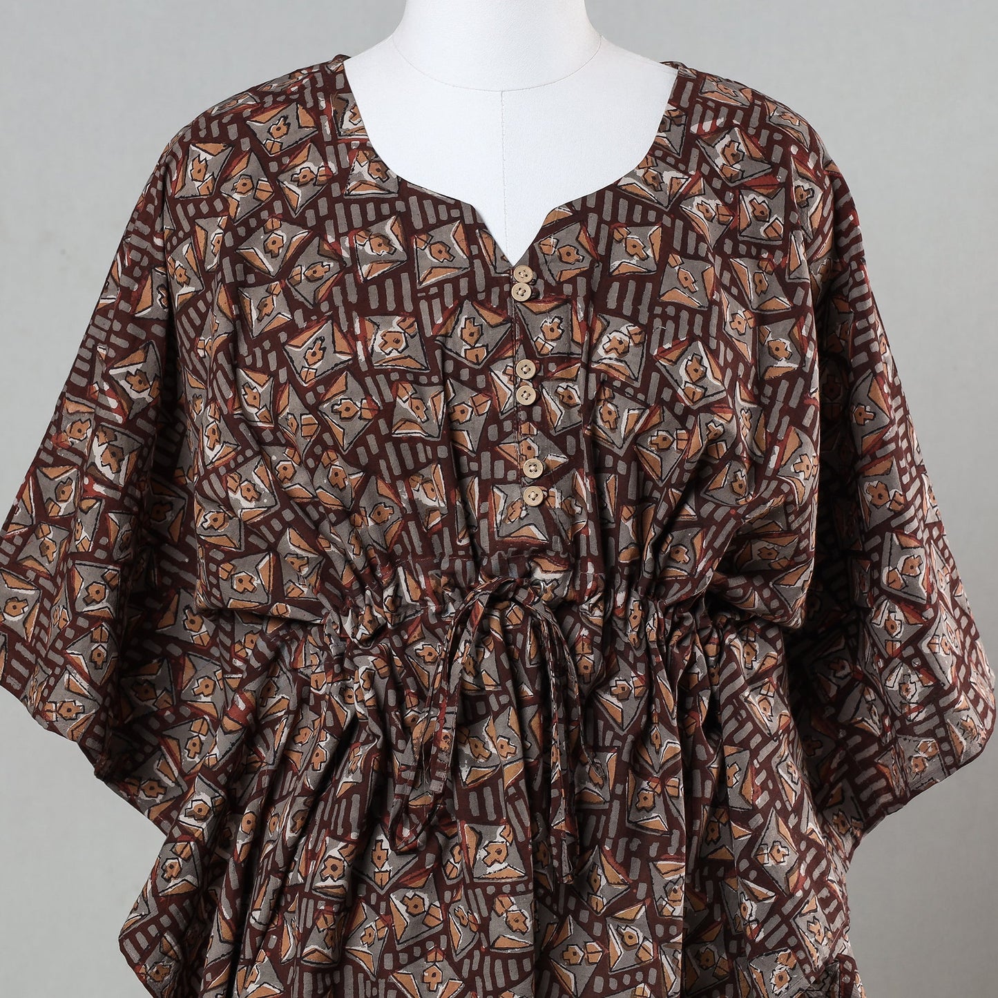 Bagru Block Printed Cotton Kaftan with Tie-Up Waist (Short)