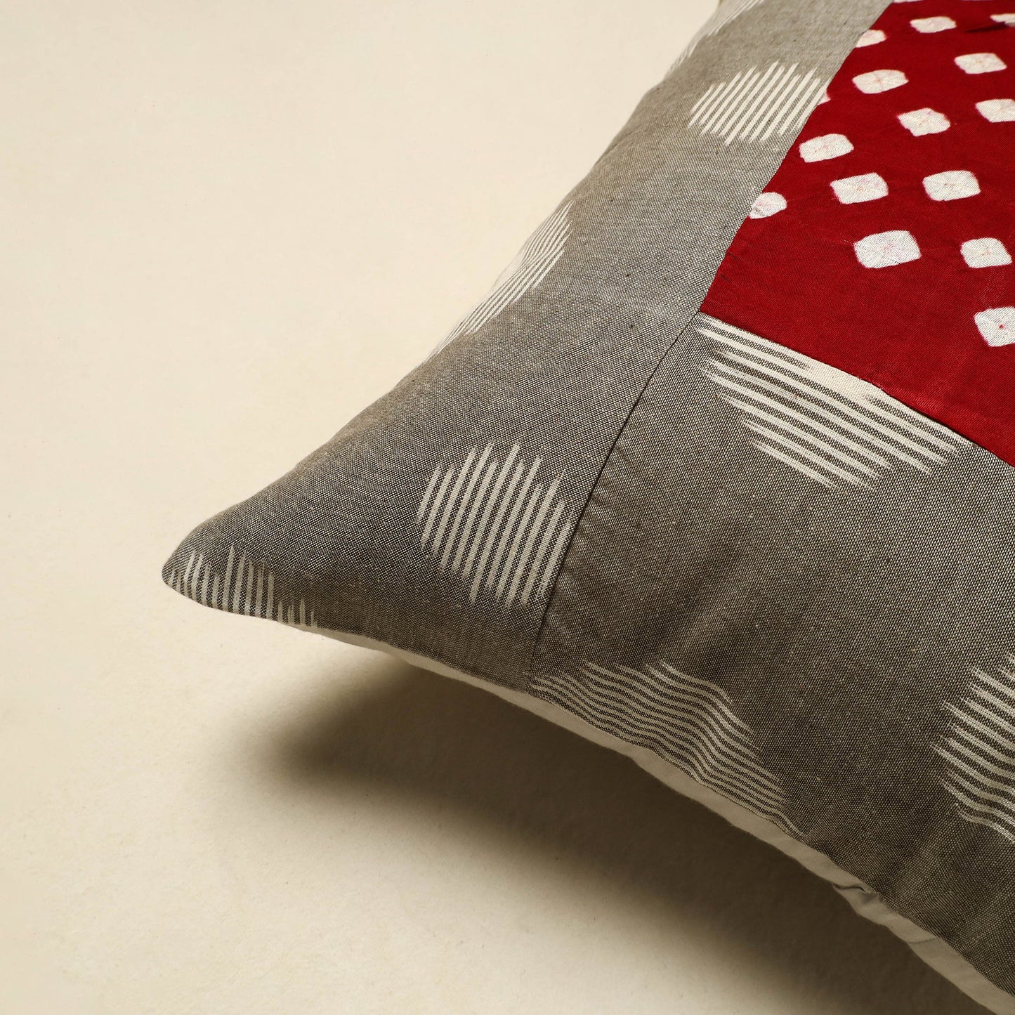 Buy Brown Bandhani Patch Ikat Cushion Cover