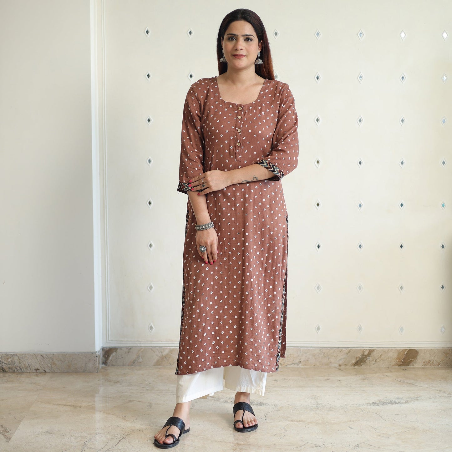 Buy Bandhani Tie-dye Cotton Long Straight Kurta Online at iTokri.com