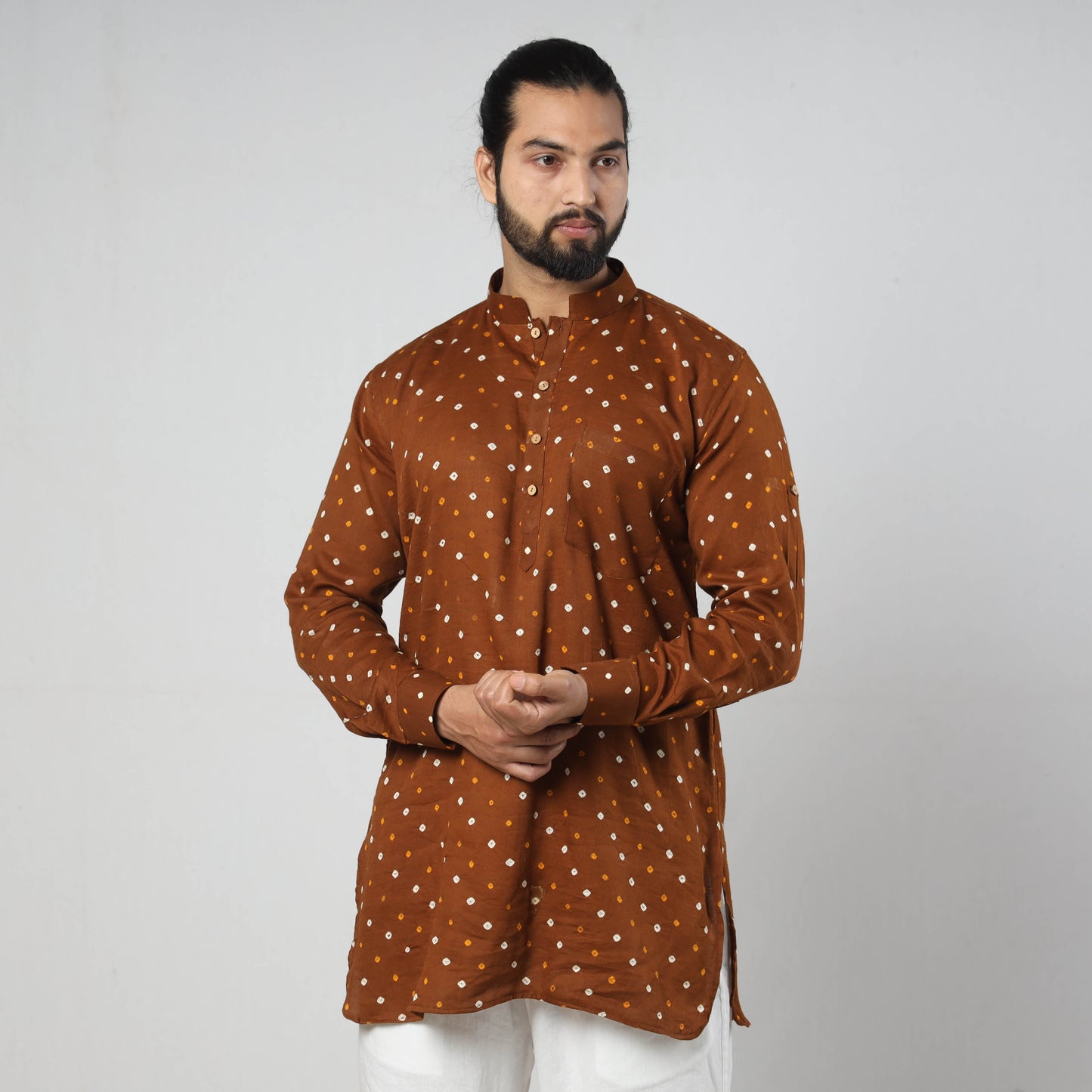 Bandhani Tie-Dye Cotton Men Short Kurta