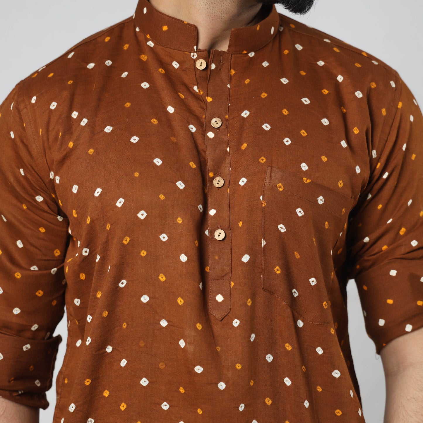 Bandhani Tie-Dye Cotton Men Short Kurta