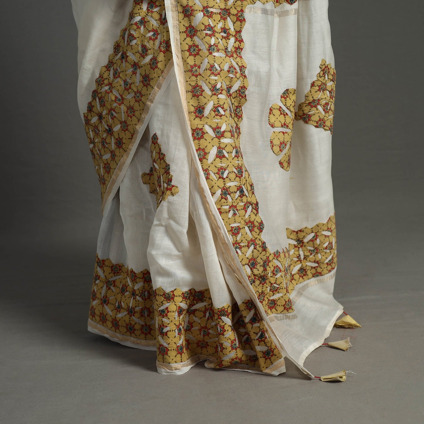 Brown - barmer applique work chanderi silk saree