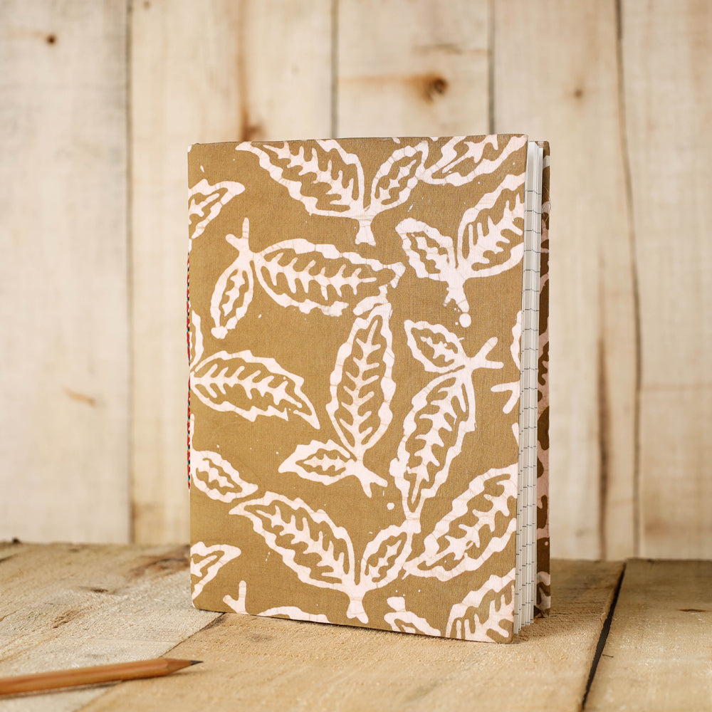 Brown Batik Fabric Cover Handmade Paper Notebook