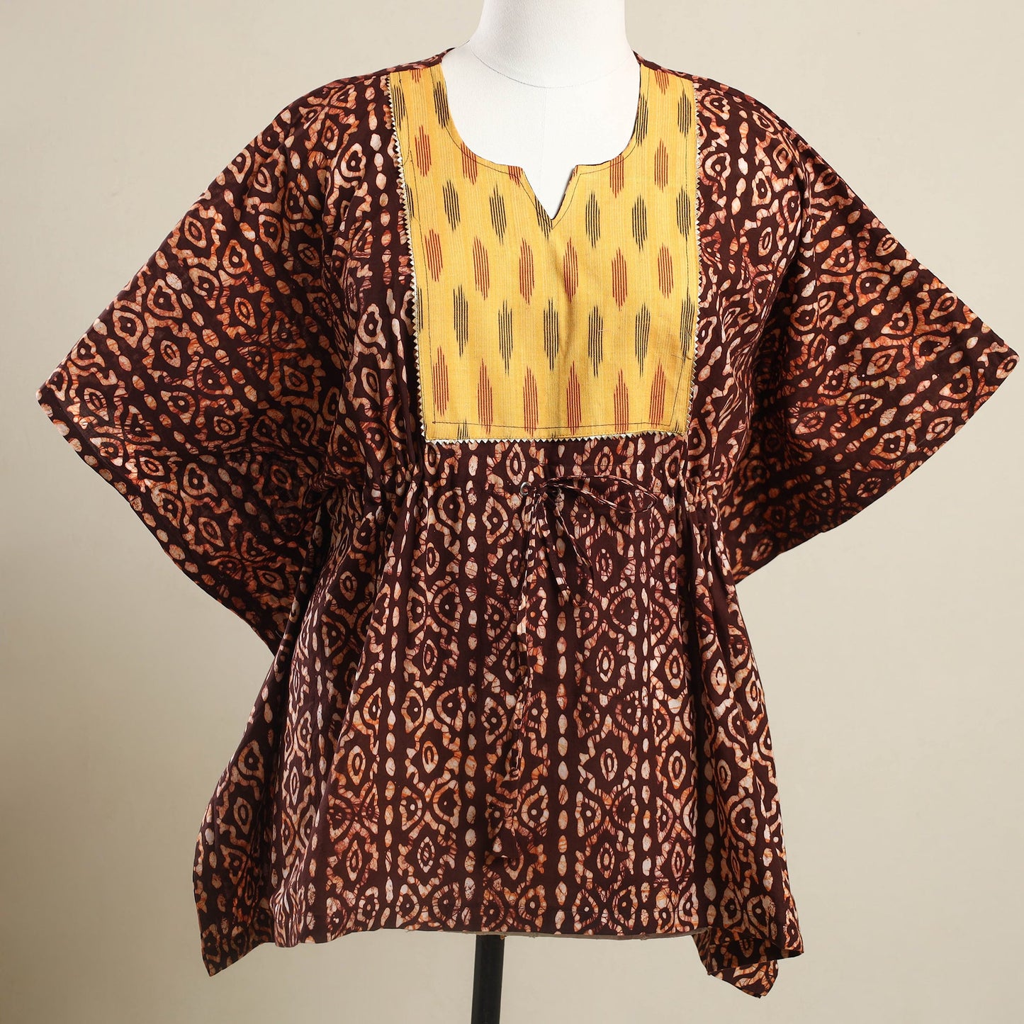 Buy Brown Batik Mosaic Fusion Cotton Kaftan