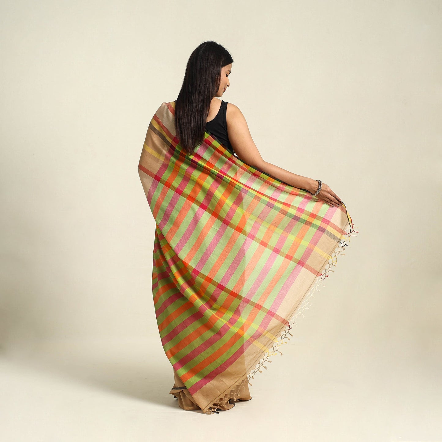 Beige Bengal Woven Border Handloom Cotton Saree