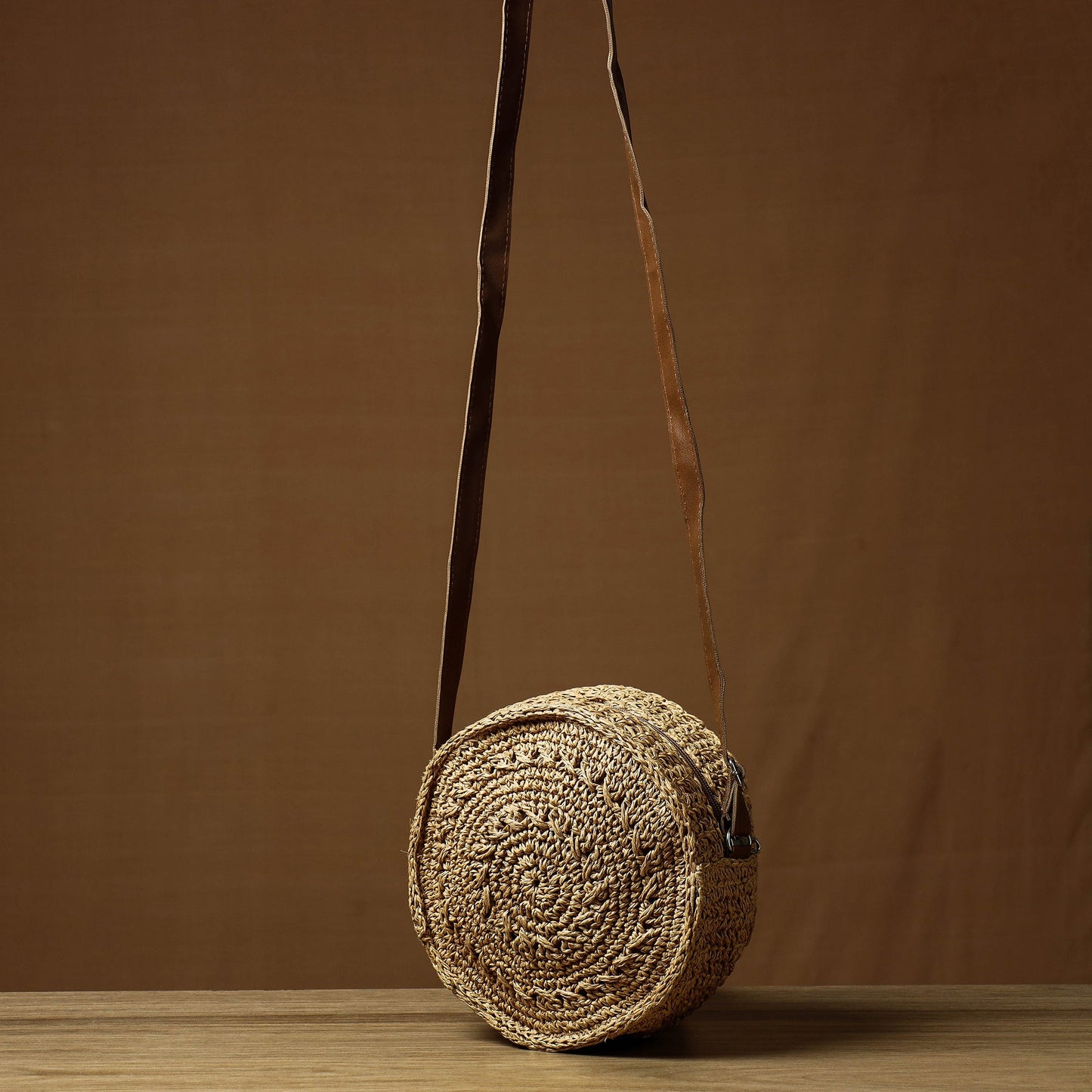 Brown - beige - handcrafted multipurpose raffia sling bag