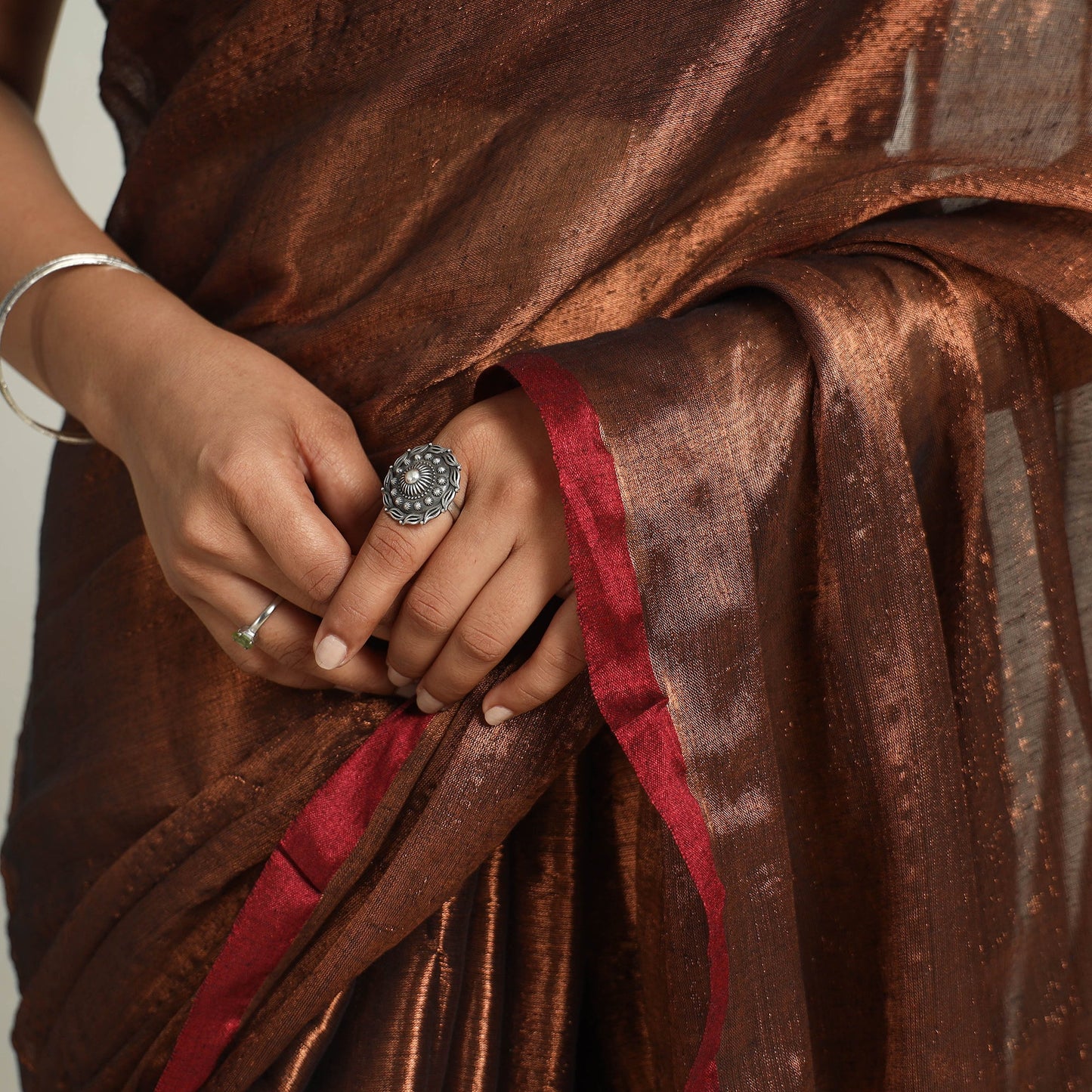 Buy Brown Bengal Fine Tissue Zari Saree Online at iTokri.com