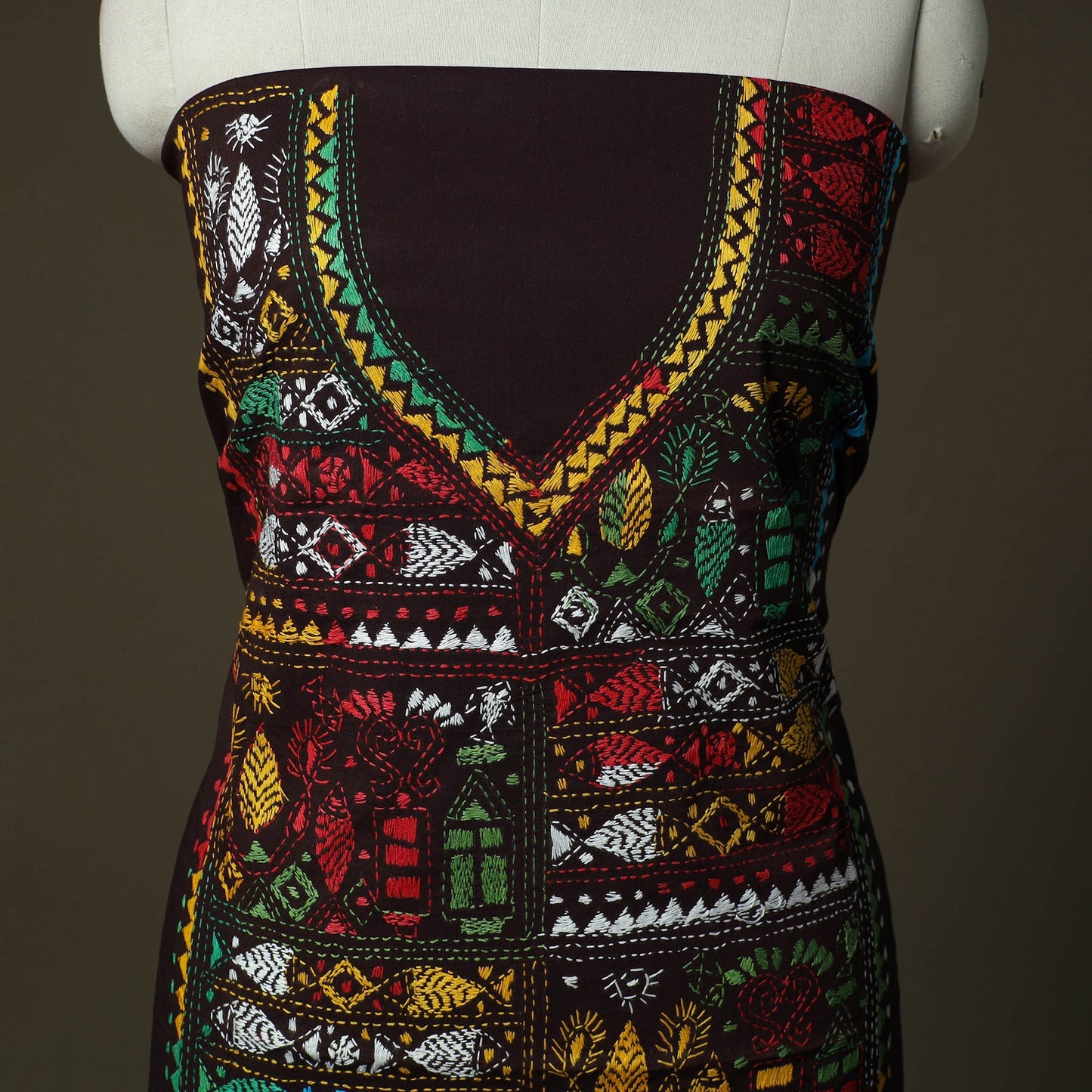 Bengal kantha hand embroidered cotton unstitched kurta