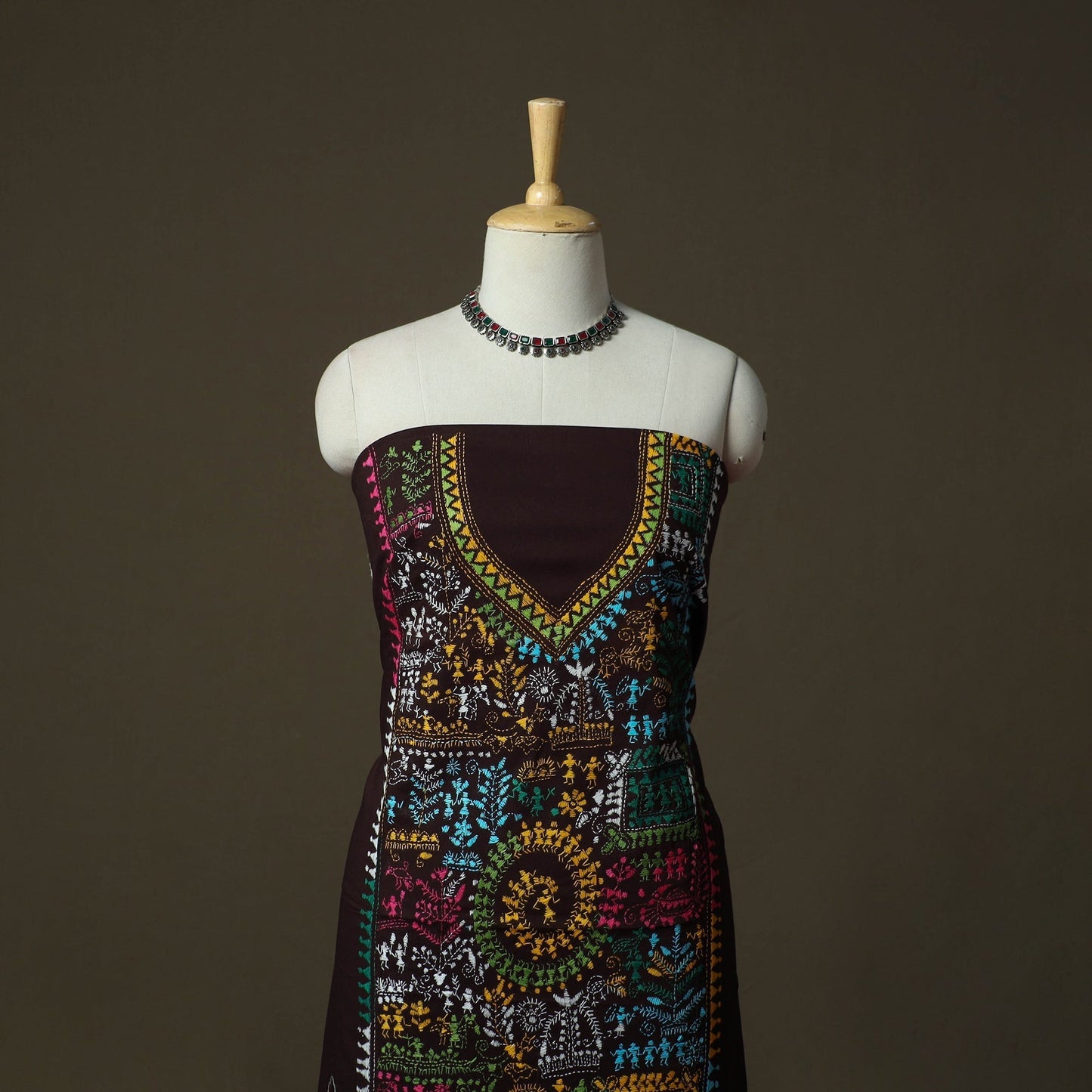Bengal kantha hand embroidered cotton unstitched kurta