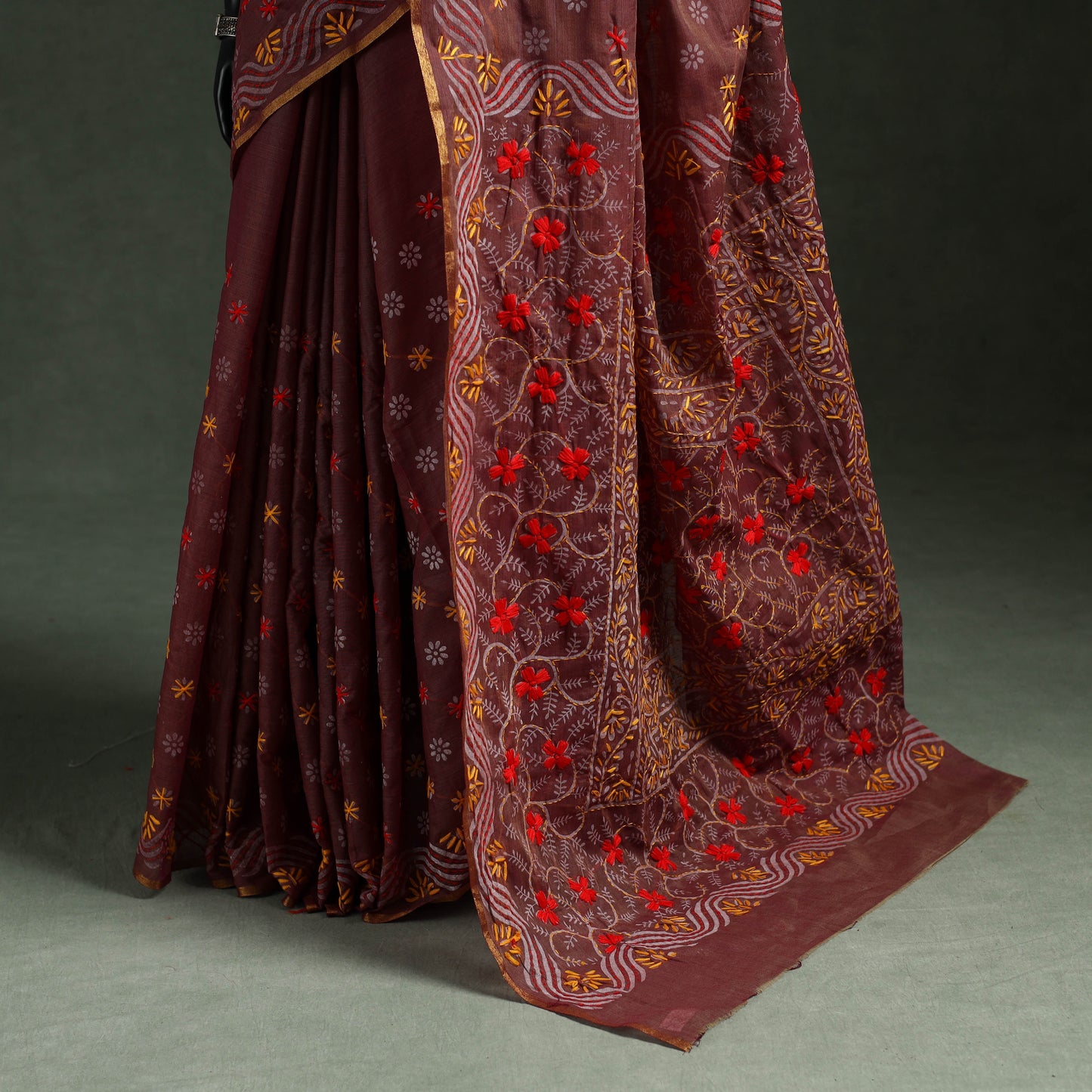 Bengal kantha hand embroidery silk cotton chapa work saree