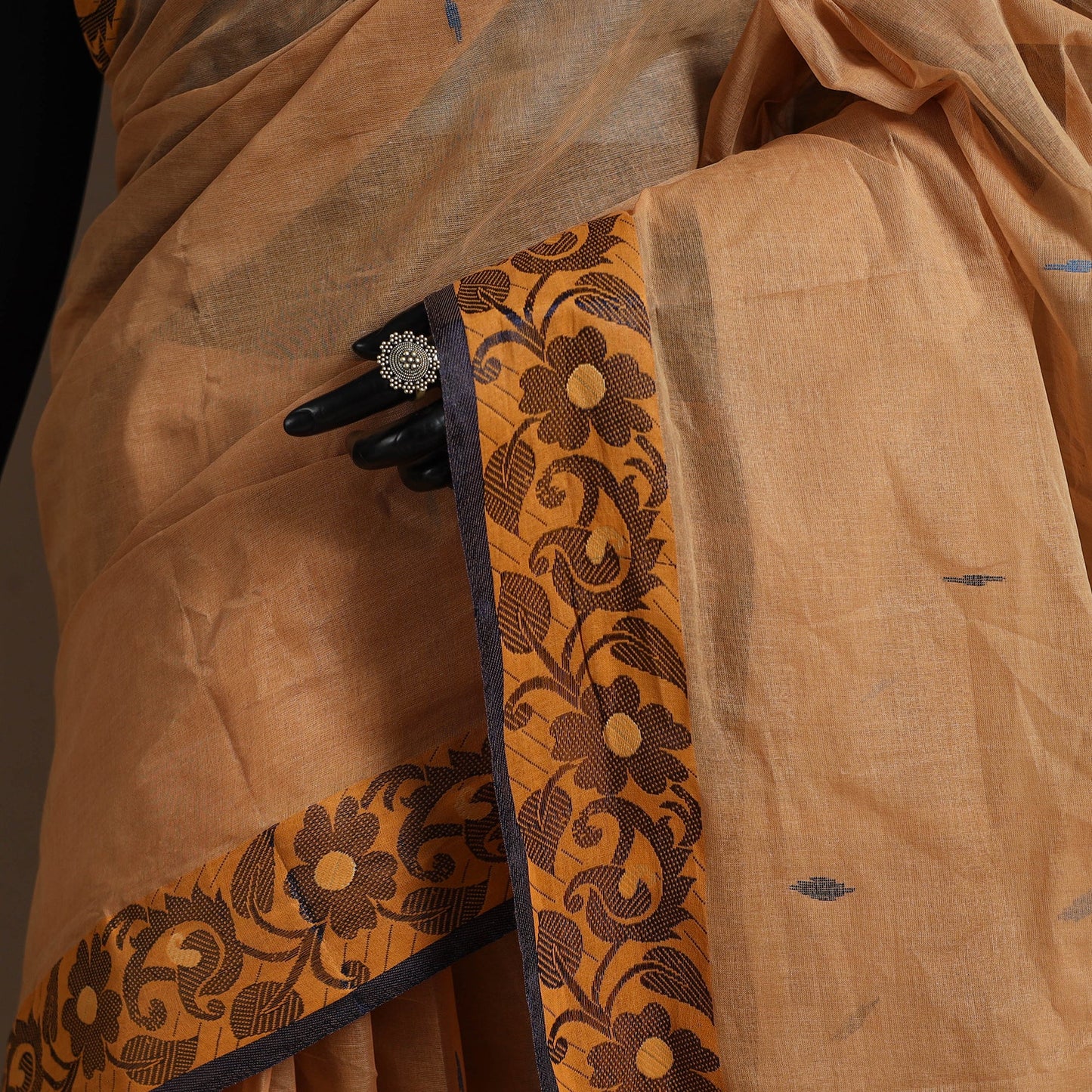 Brown Bengali Tant Saree with Matching Jewellery & Blouse