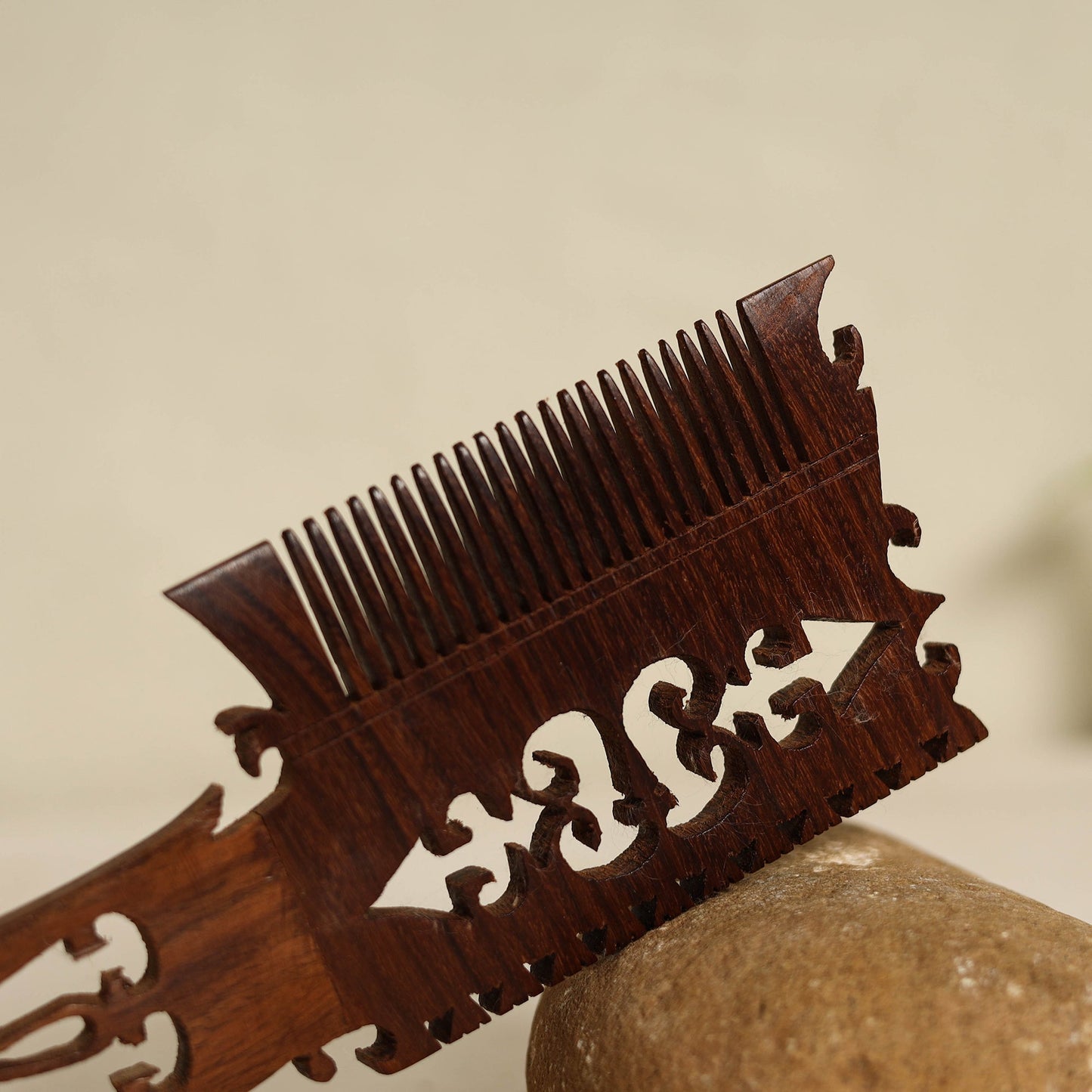 Brown Bijnor Hand Carved Sheesham Wooden Comb (Large)