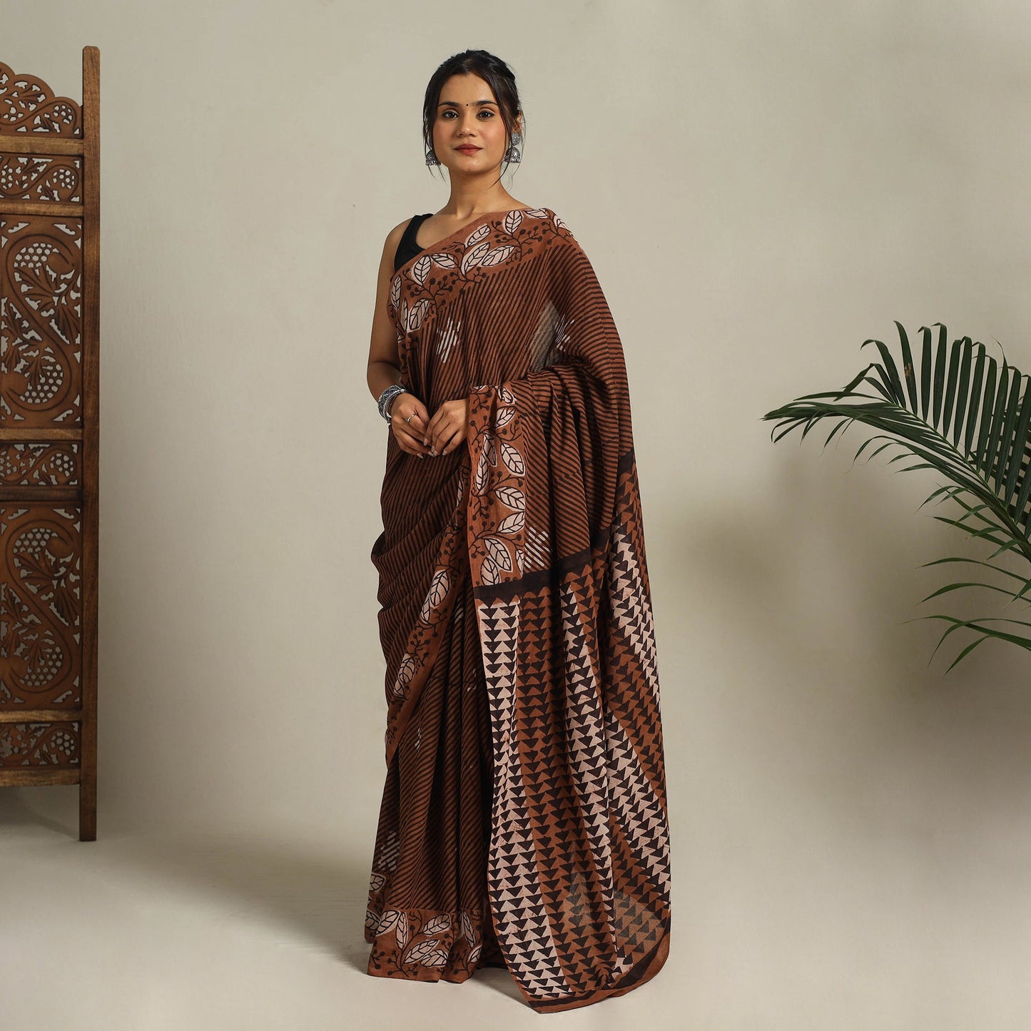 Brown - bindaas art natural dyed cotton saree 03