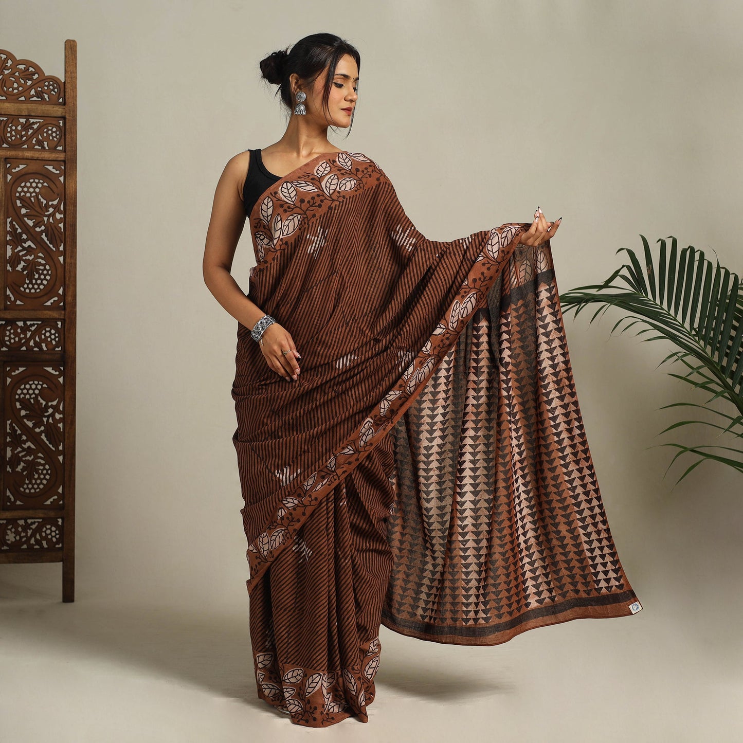 Brown - bindaas art natural dyed cotton saree 03