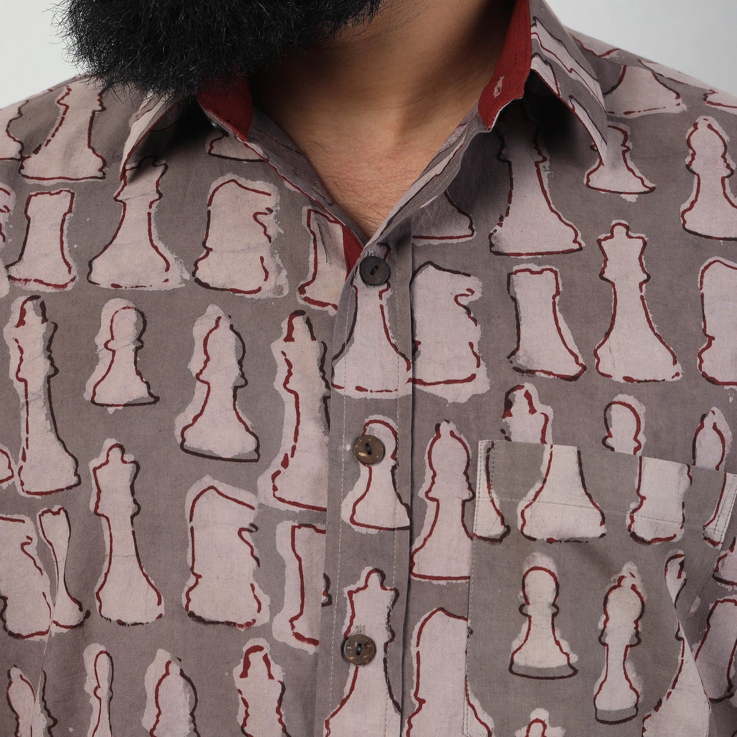 Brown - Bindaas Block Art Printed Cotton Men Full Sleeve Shirt