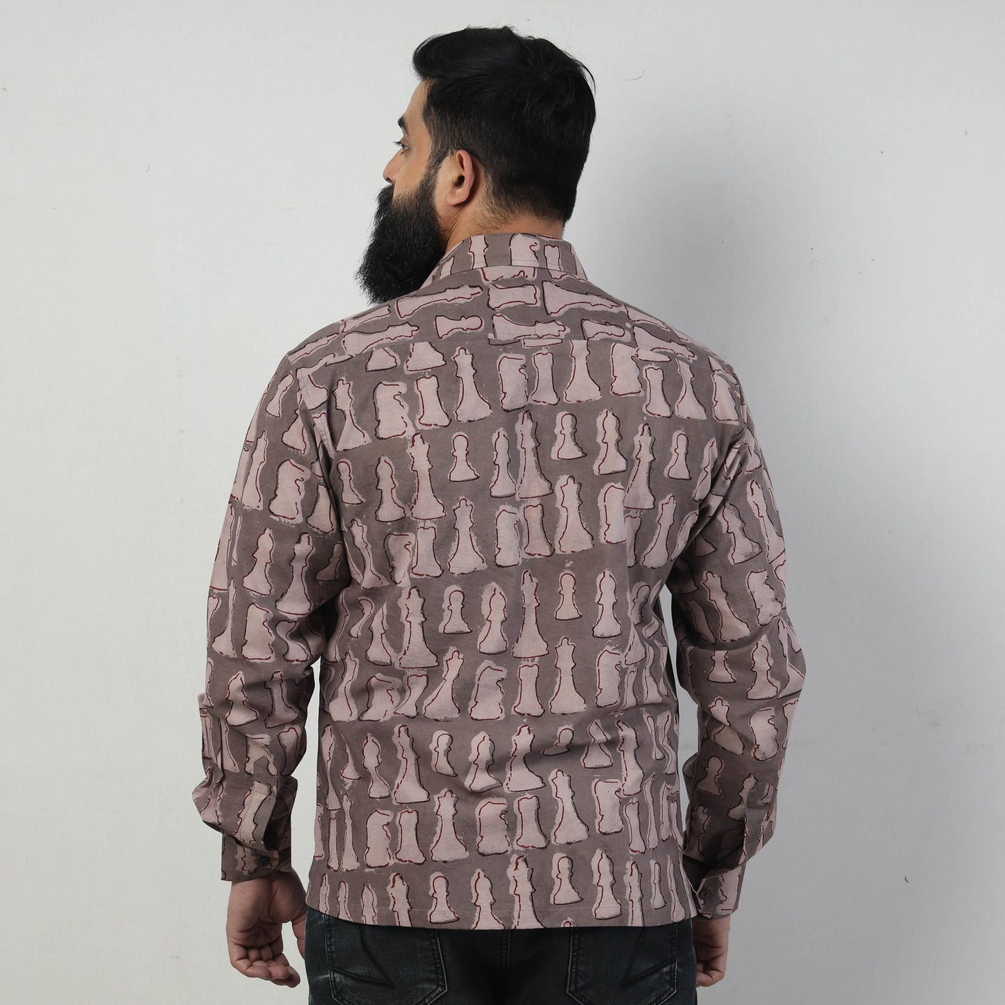 Brown - Bindaas Block Art Printed Cotton Men Full Sleeve Shirt
