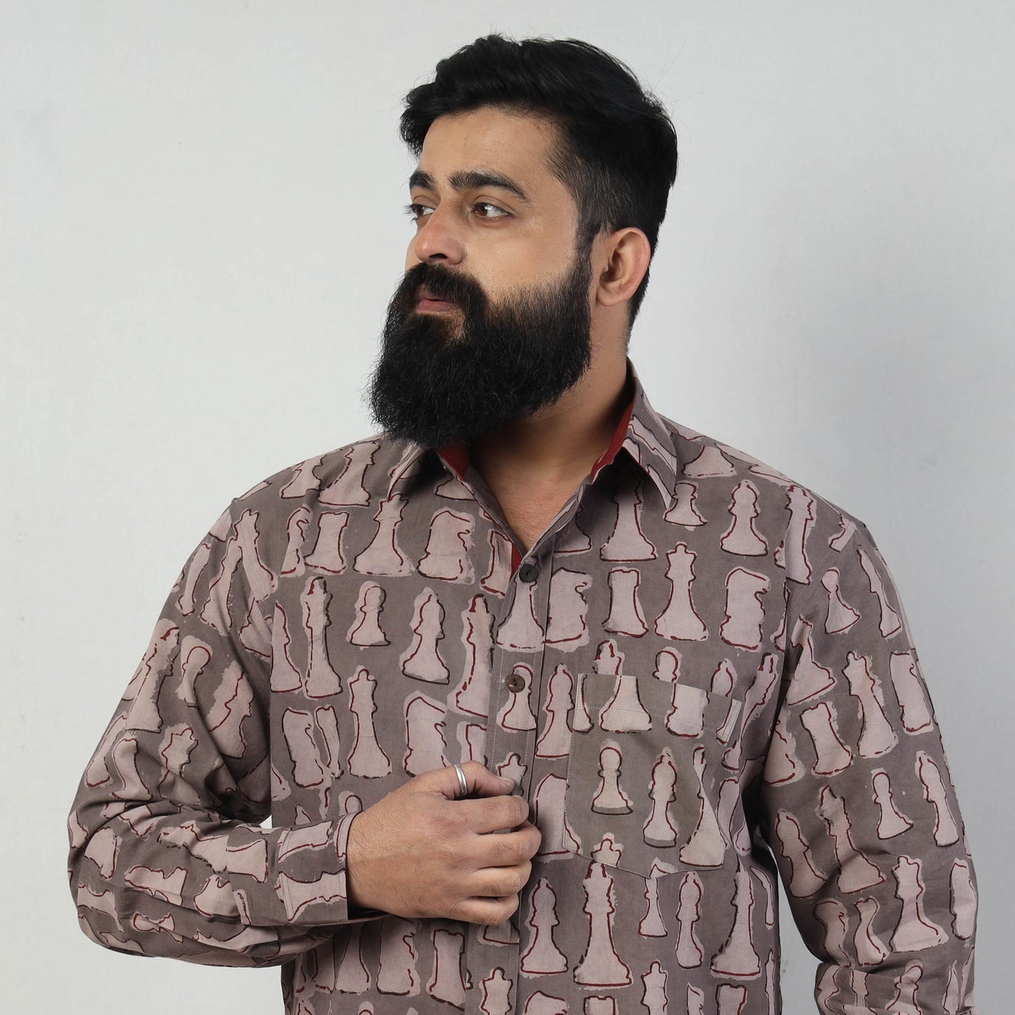 Brown - Bindaas Block Art Printed Cotton Men Full Sleeve Shirt
