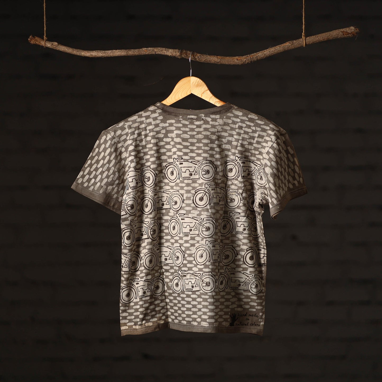 Bindaas Block Art Prints Natural Dyed Cotton Unisex Round Neck T-shirt