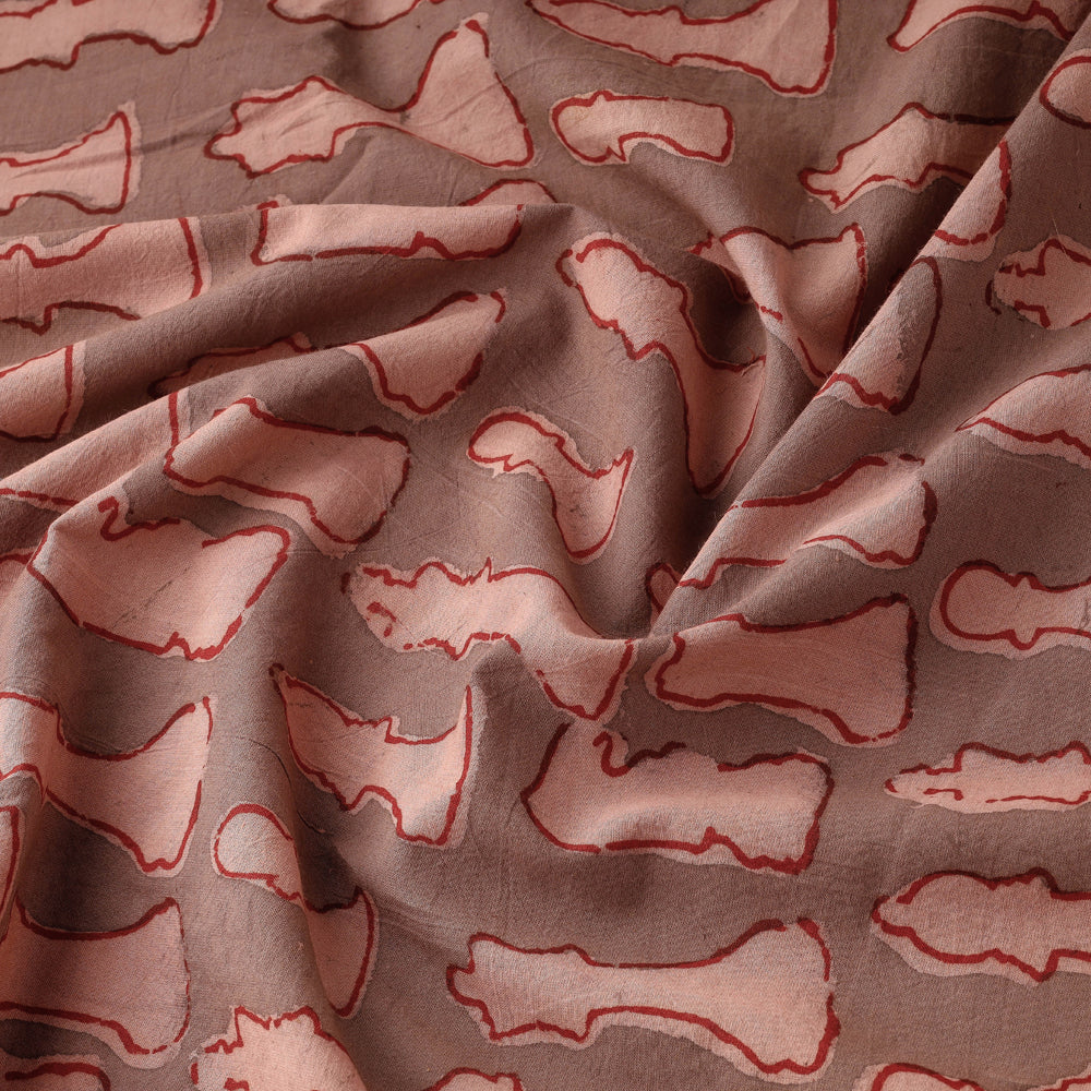 Brown - Bindaas Block Printed Natural Dyed Cotton Fabric