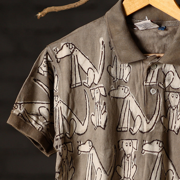 Buy Bindaas Natural Dyed Art Block Print Polo Collar T-shirt in Pure Cotton Online at iTokri.com