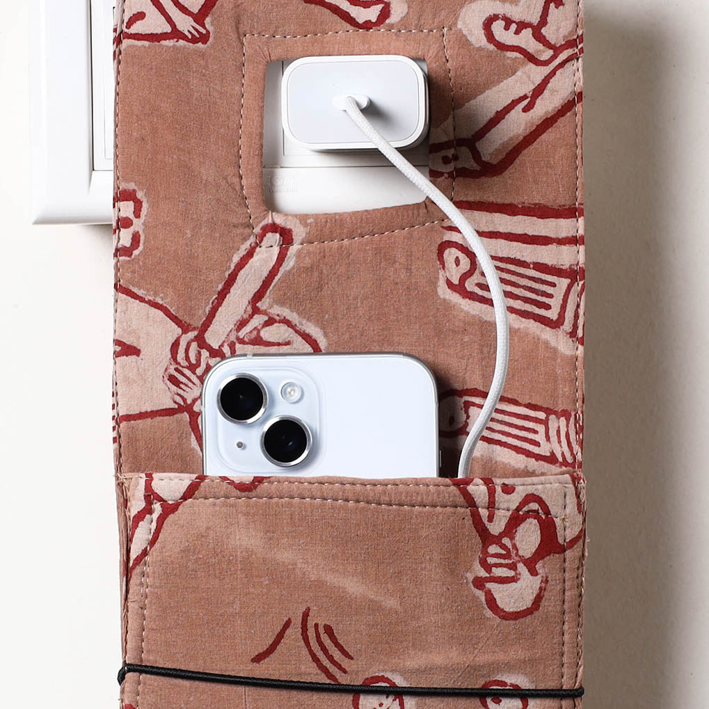 Brown Bindaas Block Printed Cotton Mobile Charging Holder