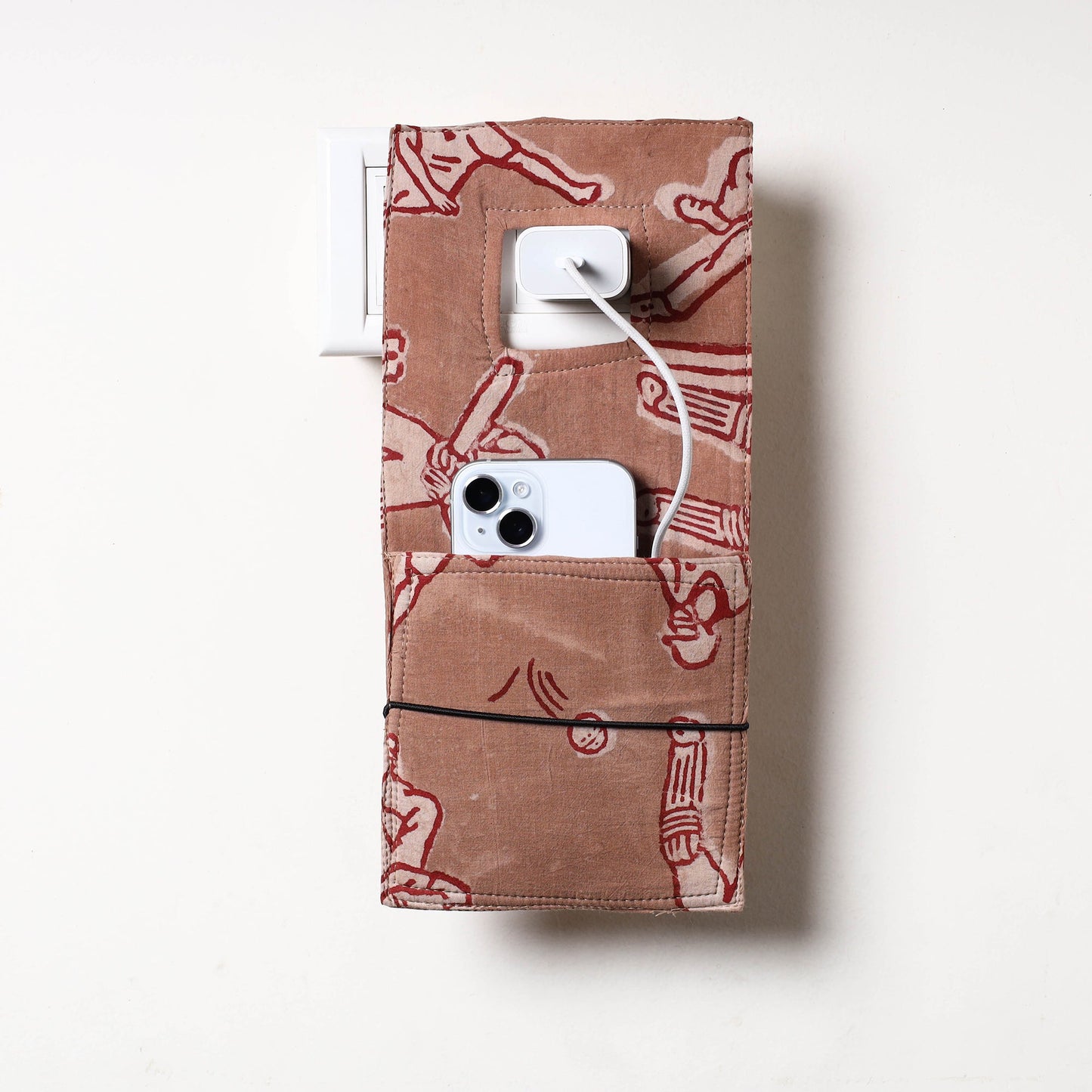 Brown Bindaas Block Printed Cotton Mobile Charging Holder