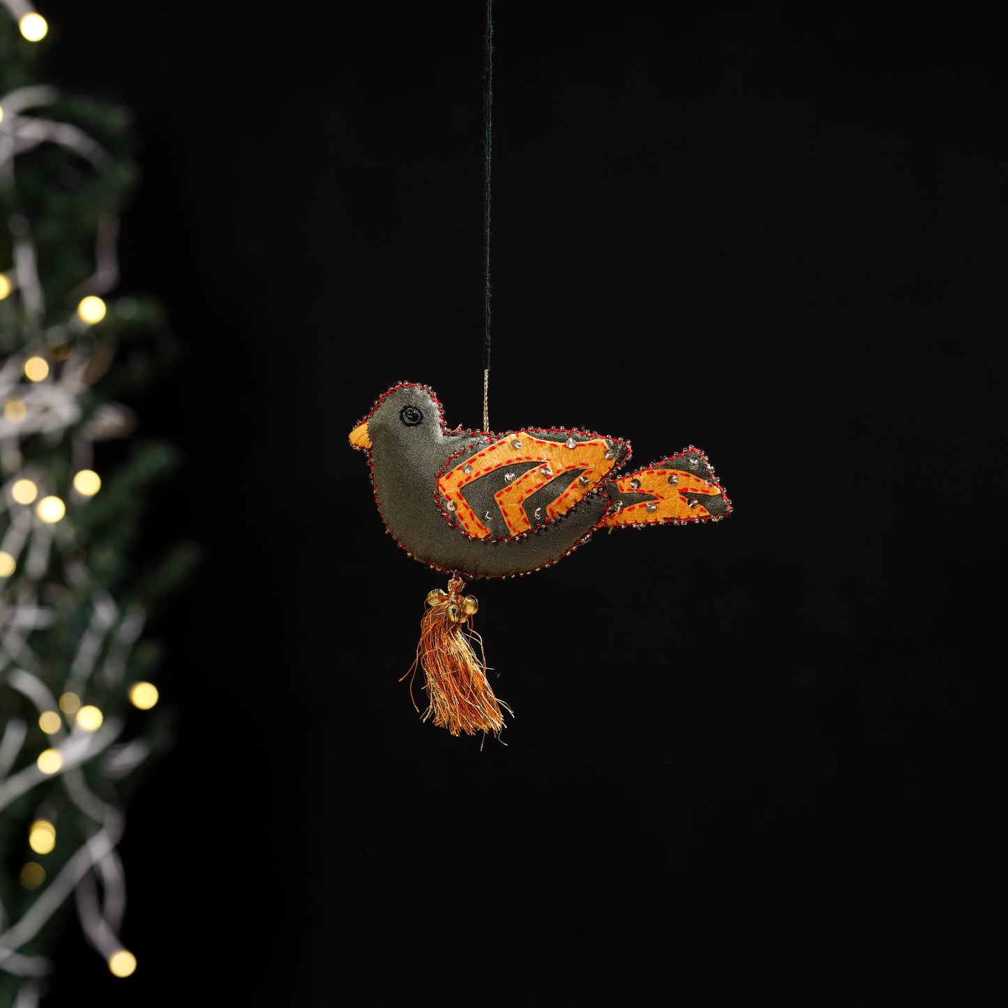 Brown - bird - hand embroidered felt christmas decor