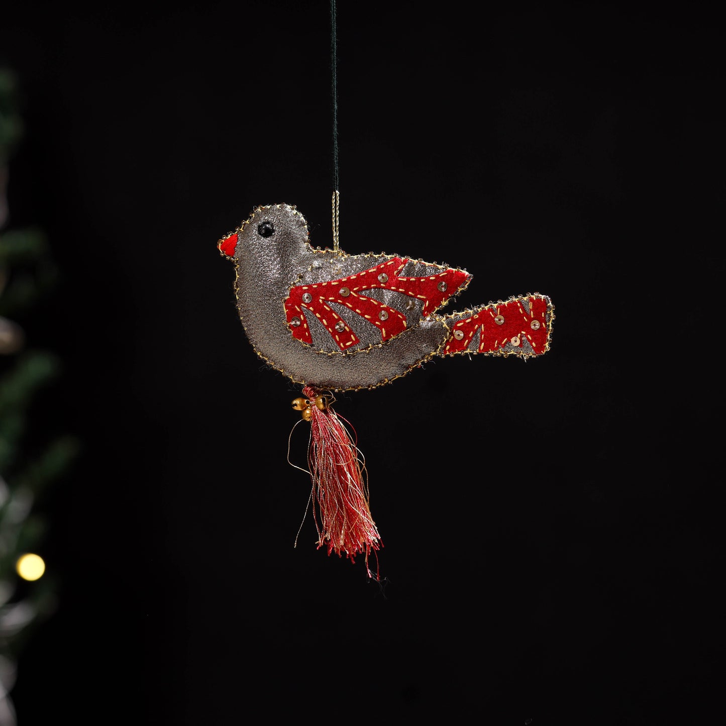 Brown - bird - hand embroidered felt christmas decor