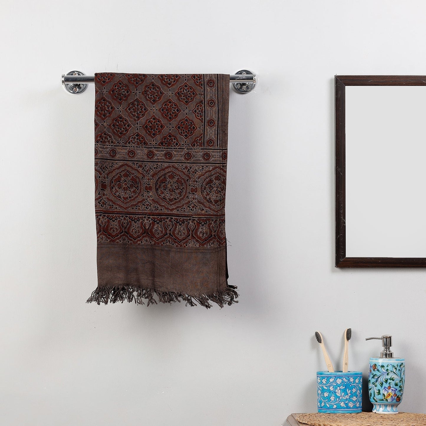 Brown Block Print Cotton Ajrakh Handloom Towel