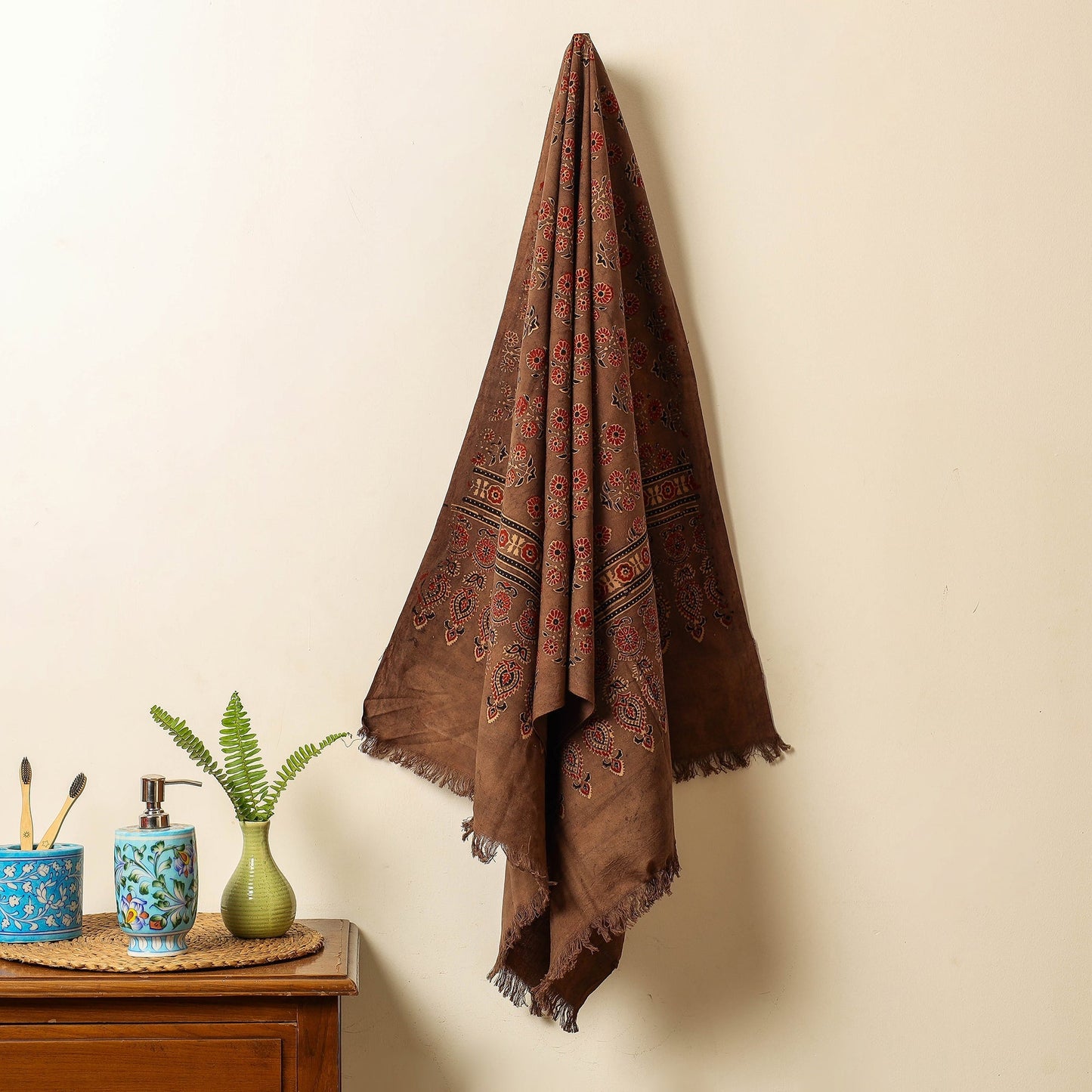 Brown Block Print Cotton Ajrakh Handloom Towel