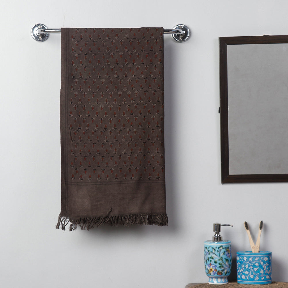 Brown Block Print Cotton Ajrakh Handloom Towel