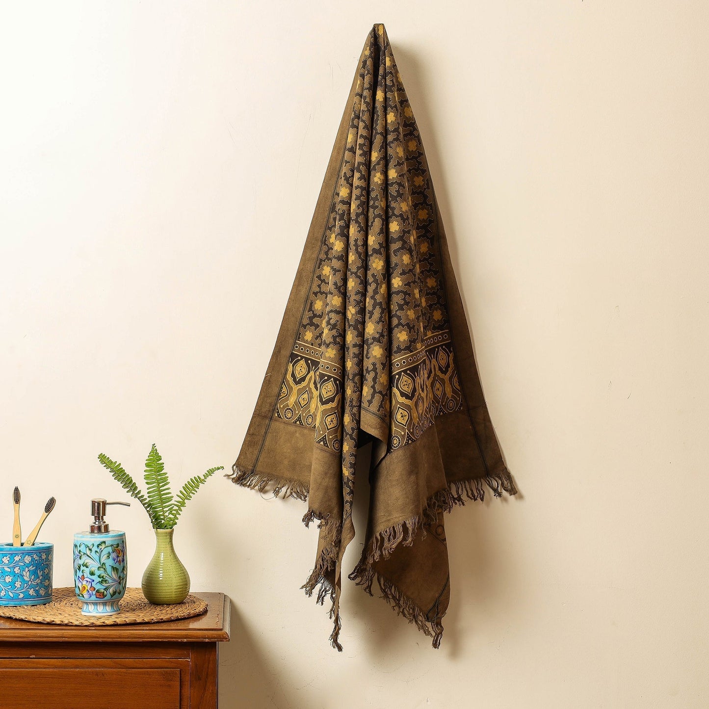 Buy Block Print Cotton Ajrakh Handloom Towel
