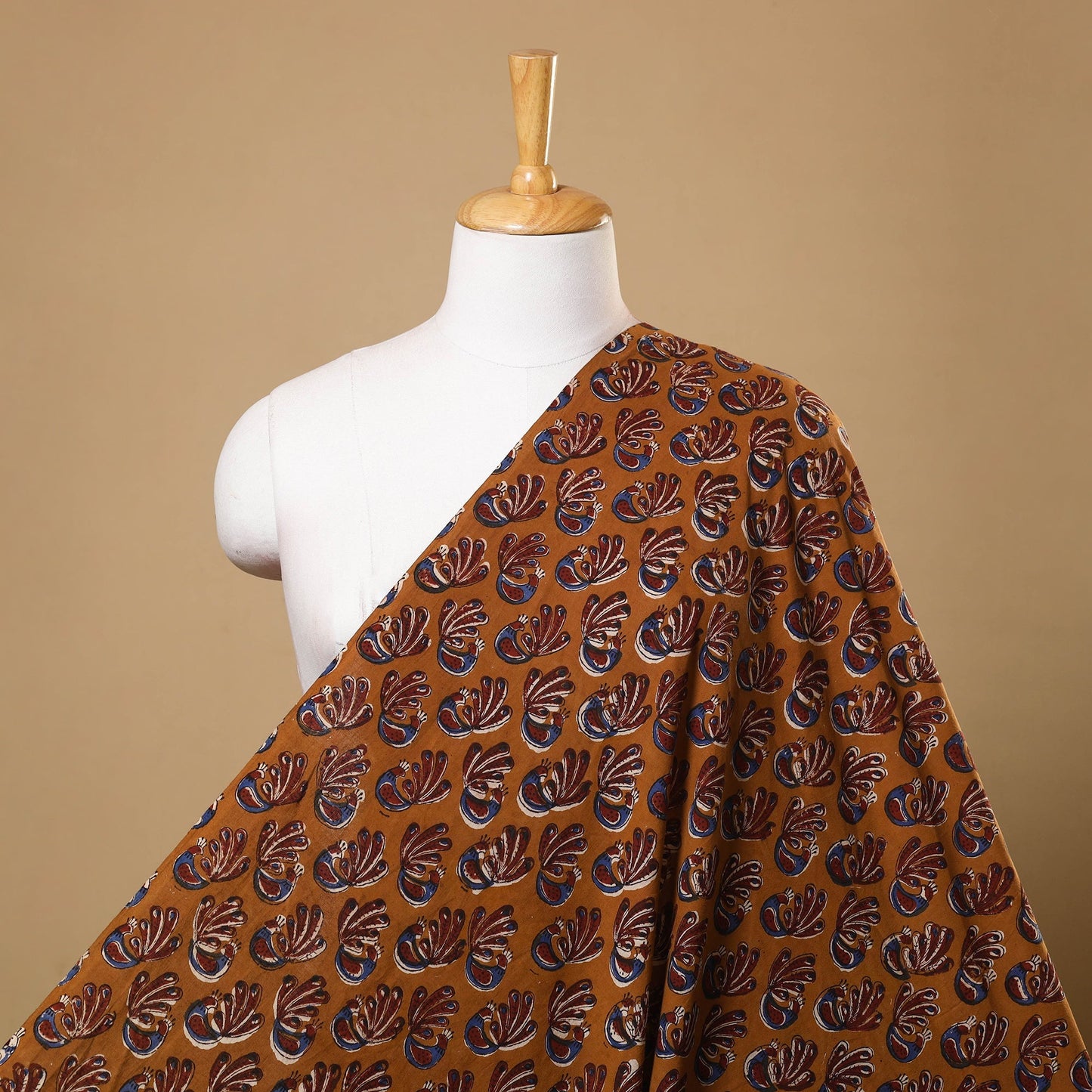 Brown Block Print Cotton Bagru Fabric