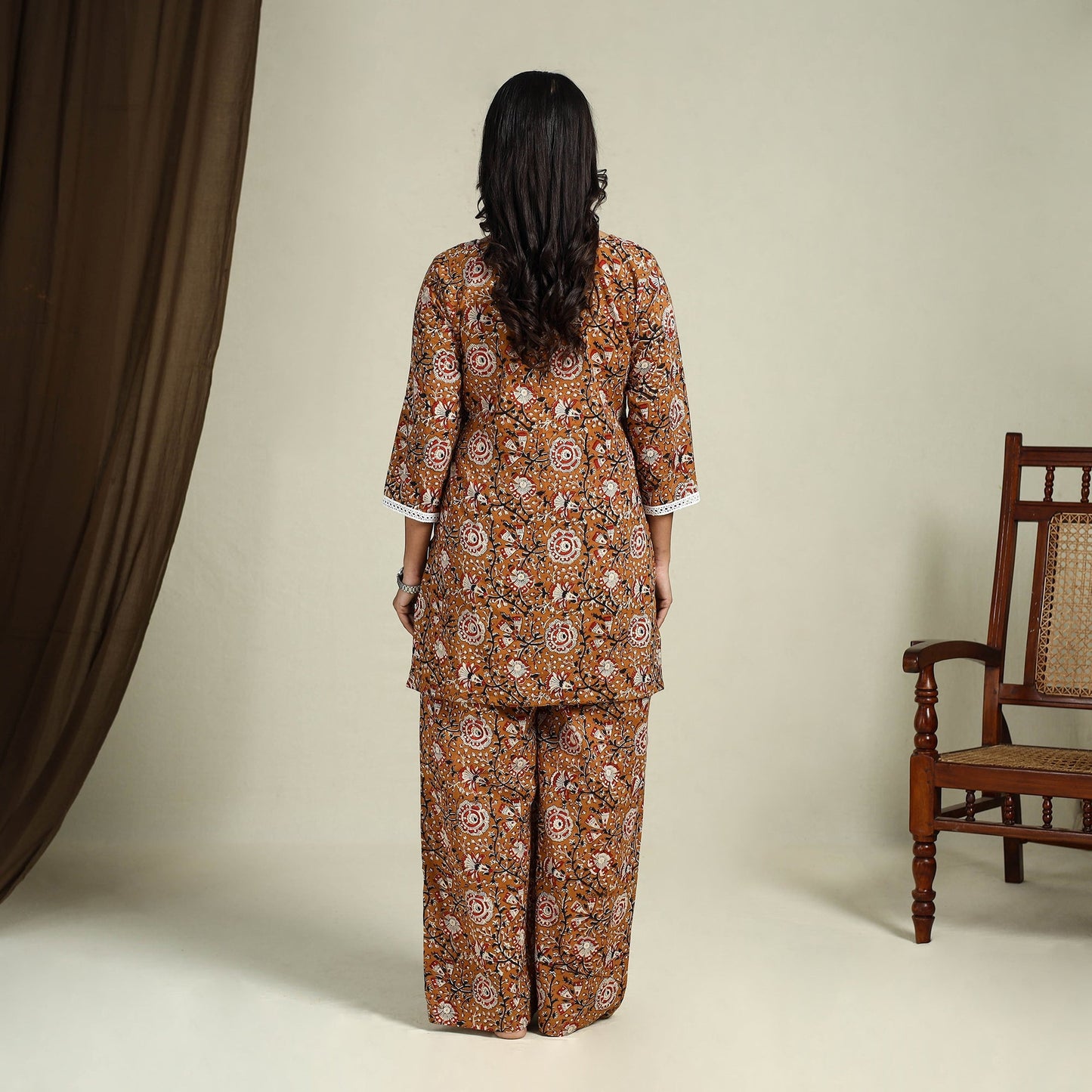 Brown Block Print Cotton Bagru Night Suit Set