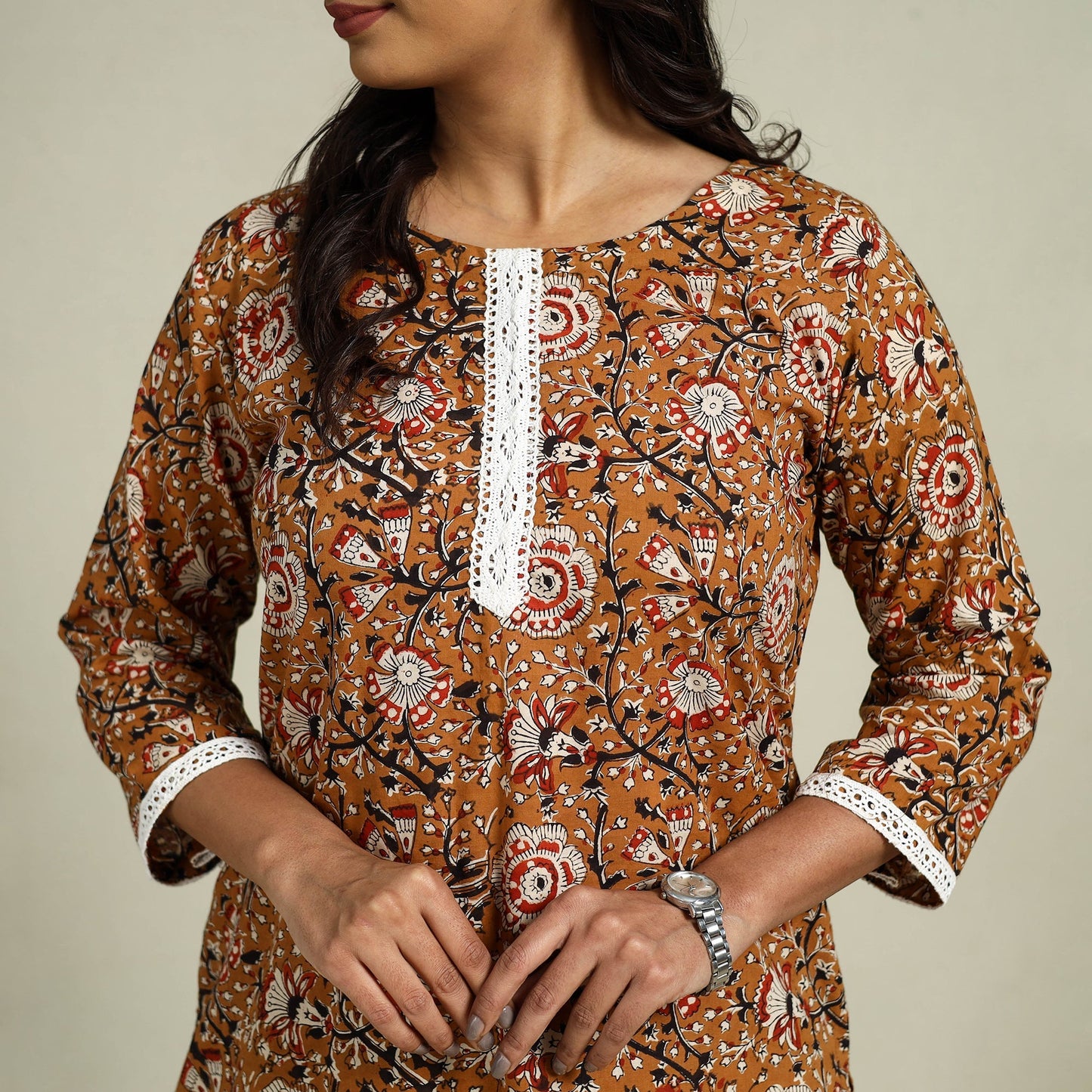 Brown Block Print Cotton Bagru Night Suit Set