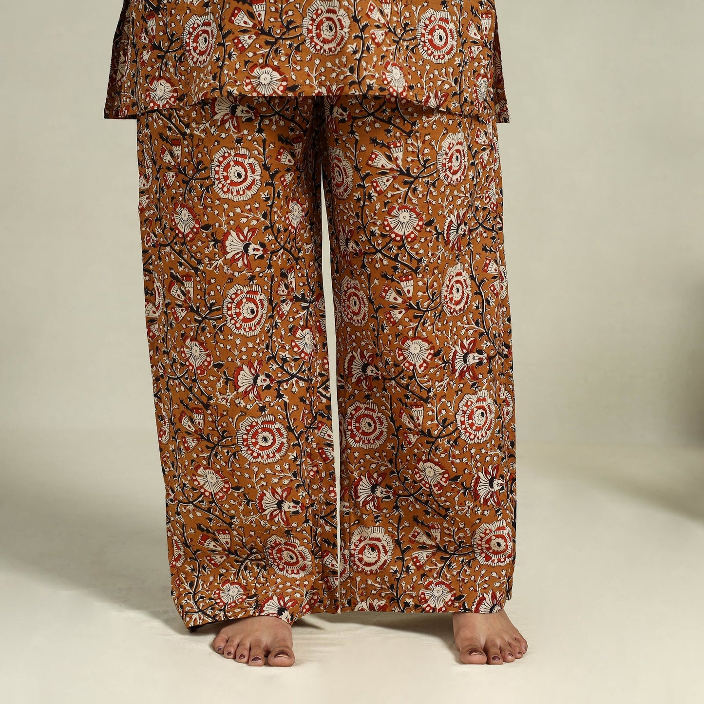 Brown Block Print Cotton Bagru Night Suit Set