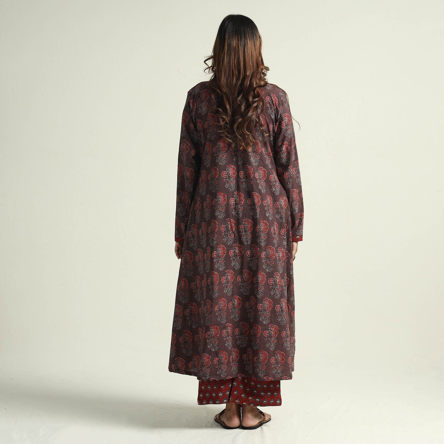 Block Print Cotton Flared Ajrakh Kurta with Palazzo Set
