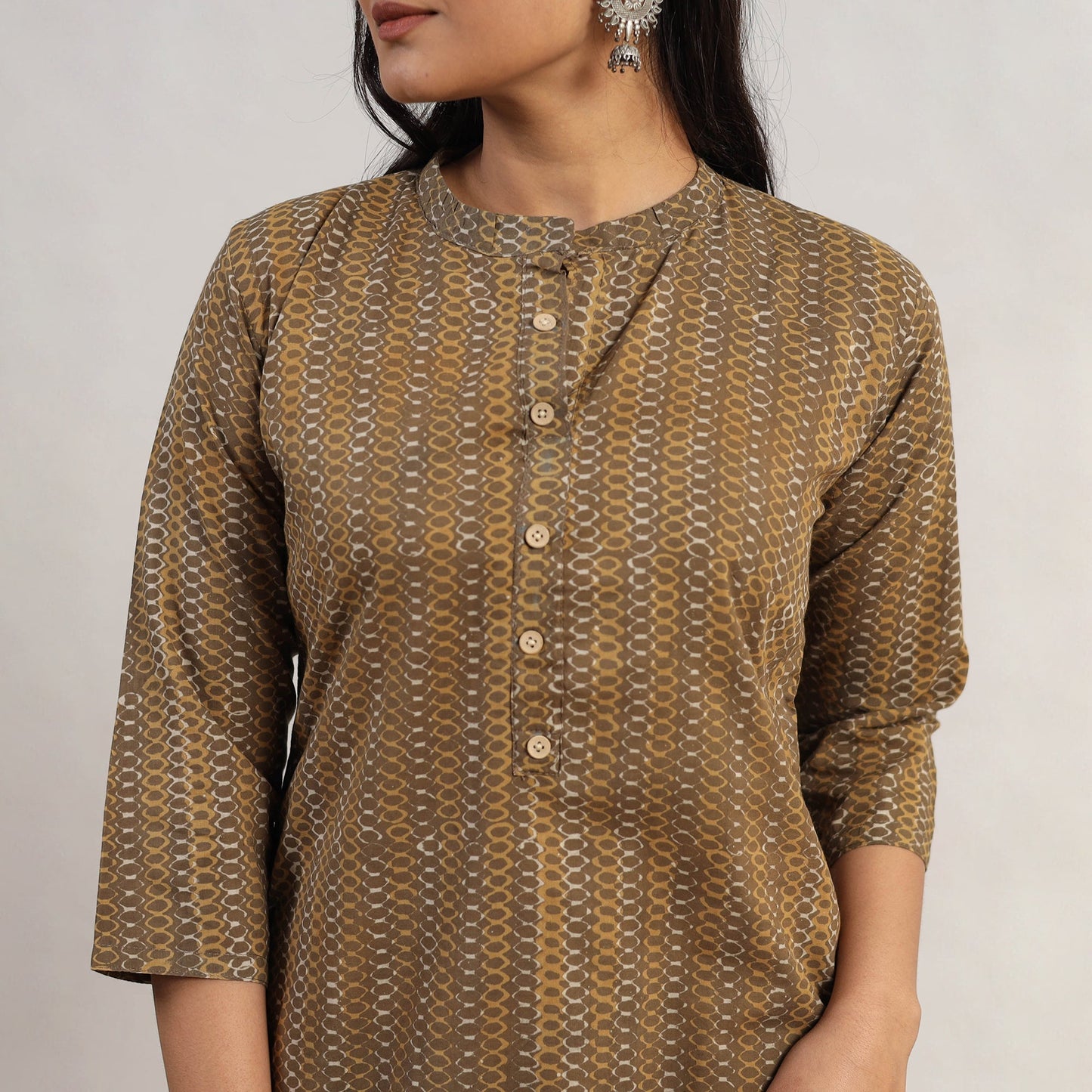 Brown Block Print Cotton Straight Akola Kurta