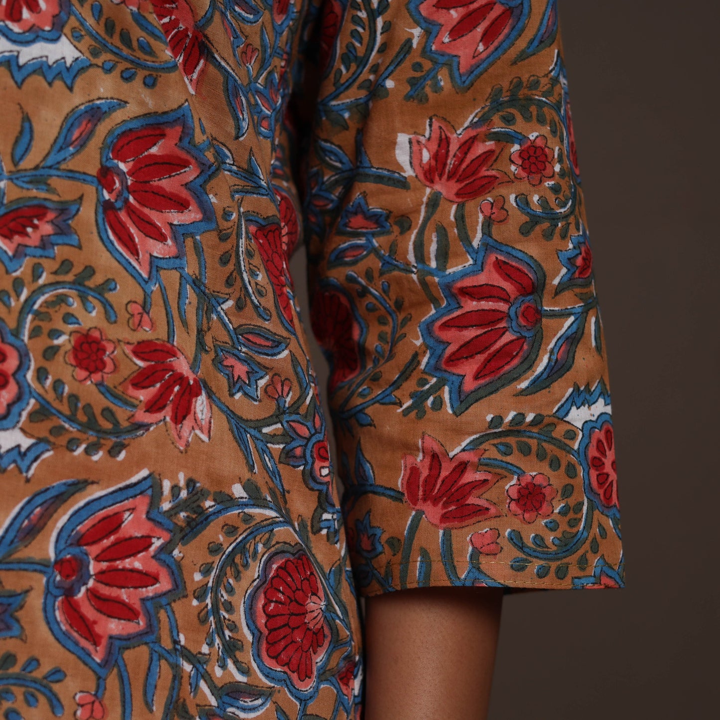 Brown - cotton straight sanganeri kurta 07 - handcrafted
